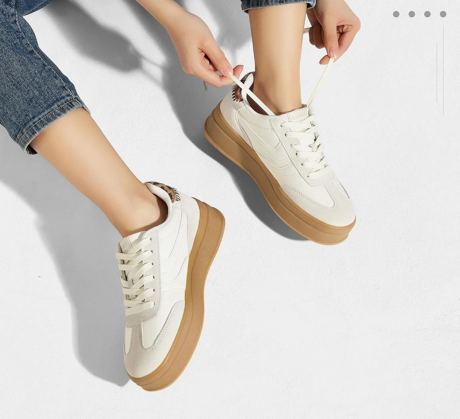 LUCKY STEP Platform Sneakers for Women Fashion Retro Thick Rubber Gum Sole Comfortable Tennis Skate Trainer Classic Walking Shoes Casual Streetwear