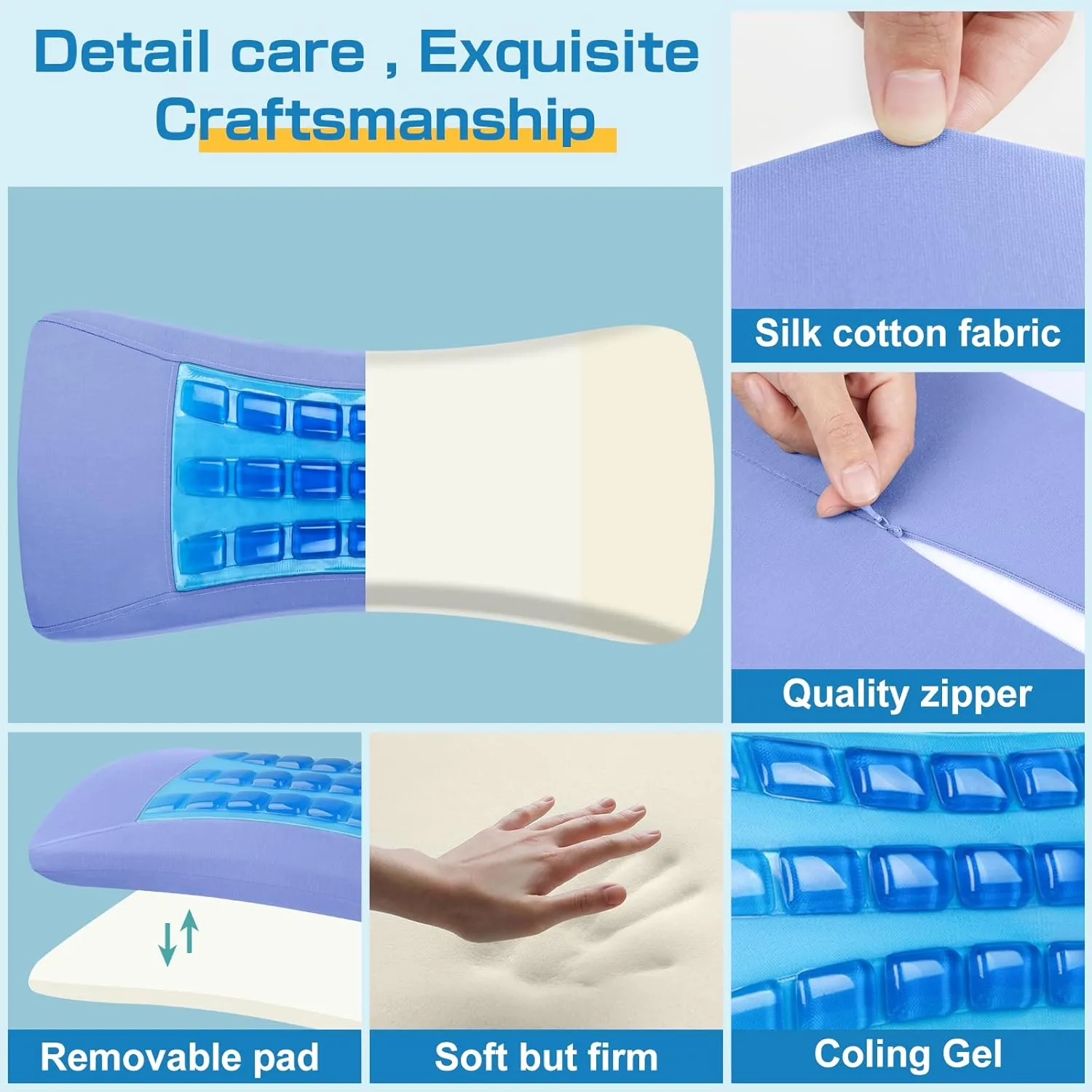 Lumbar Support Pillow for Bed Relief Lower Back Pain with Cooling Gel: Sciatica Lower Back Pillow for Sleeping-Memory Foam Waist Pillow for Side/Back/Stomach