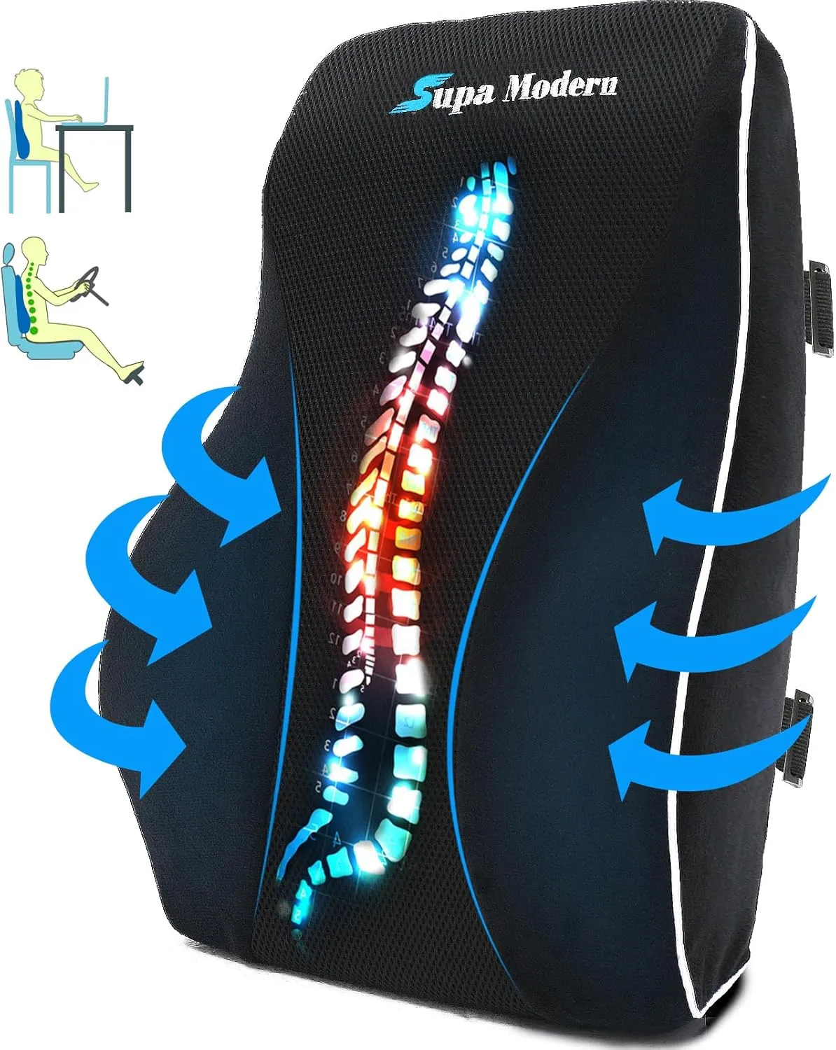 Lumbar Support Pillow for Office Chair and Car Seat Back Support Memory Foam Back Cushion for Lower Back Pain Relief, Lower Back pillow for Gaming Chair, Desk Chair with 3D Mesh Cover Adjustable Strap