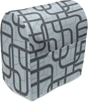 Lunarable Abstract Map Stand Mixer Cover, Repeating Top View Dark Slate Toned Crossroads and Junctions Bird's Eye Style, Kitchen Appliance Organizer Bag Cover with a Pocket, 6-8 Quarts, Pale Blue