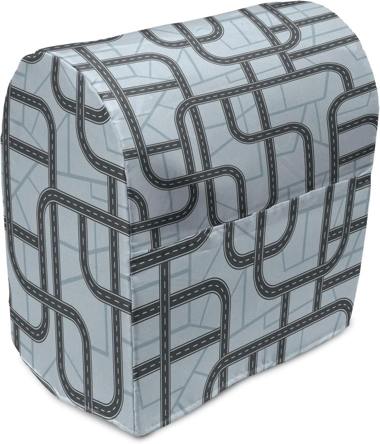 Lunarable Abstract Map Stand Mixer Cover, Repeating Top View Dark Slate Toned Crossroads and Junctions Bird's Eye Style, Kitchen Appliance Organizer Bag Cover with a Pocket, 6-8 Quarts, Pale Blue