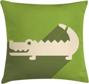 Lunarable Alligator Throw Pillow Cushion Cover, Minimalist Flat Design of Long Shadow Australian Crocodile, Decorative Square Accent Pillow Case, 28" X 28", Olive Green