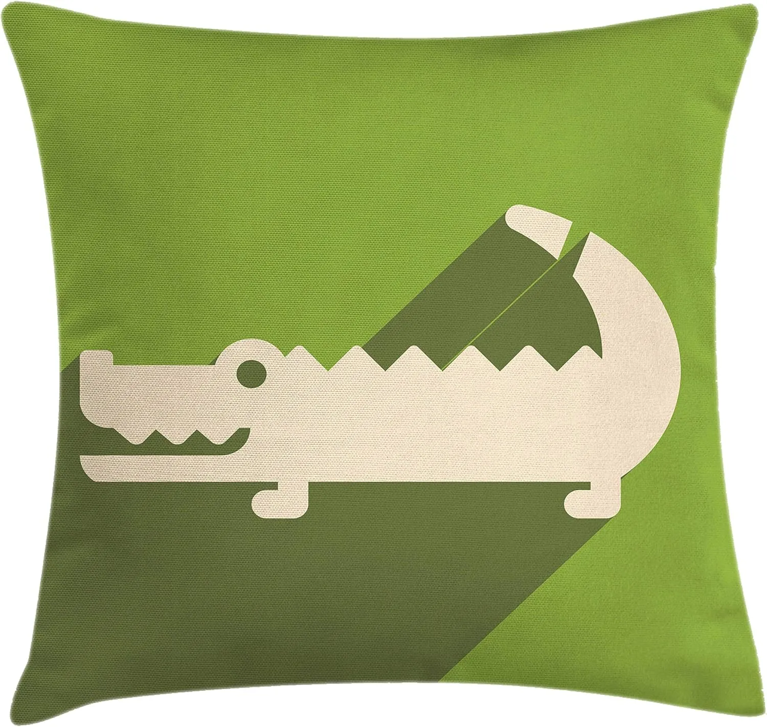 Lunarable Alligator Throw Pillow Cushion Cover, Minimalist Flat Design of Long Shadow Australian Crocodile, Decorative Square Accent Pillow Case, 28" X 28", Olive Green