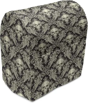 Lunarable Skull Stand Mixer Cover, Skulls with Floral Curly Details Antique Victorian Design Gothic Elements, Kitchen Appliance Organizer Bag Cover with Pockets, 6-8 Quarts, Black Taupe