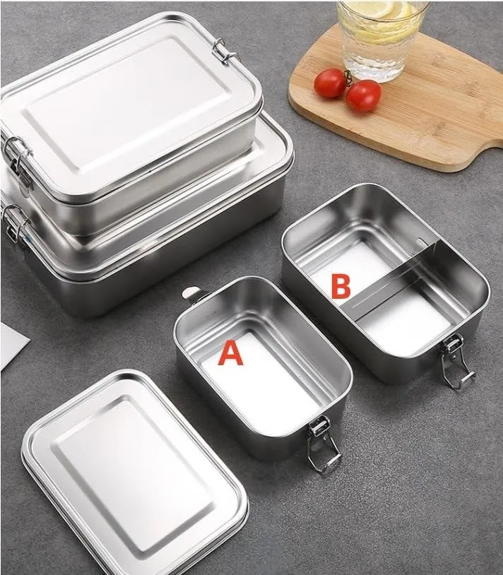 Lunch Box 1400ML Camping Portable Square Stainless Steel Lunch Box 1PC(A)
