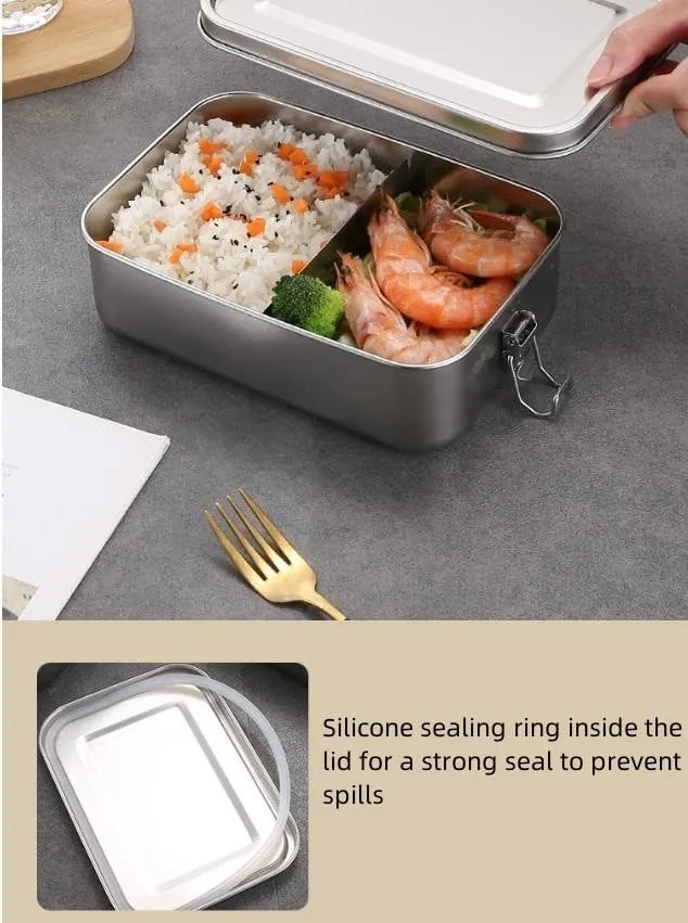 Lunch Box 1400ML Camping Portable Square Stainless Steel Lunch Box 1PC(A)