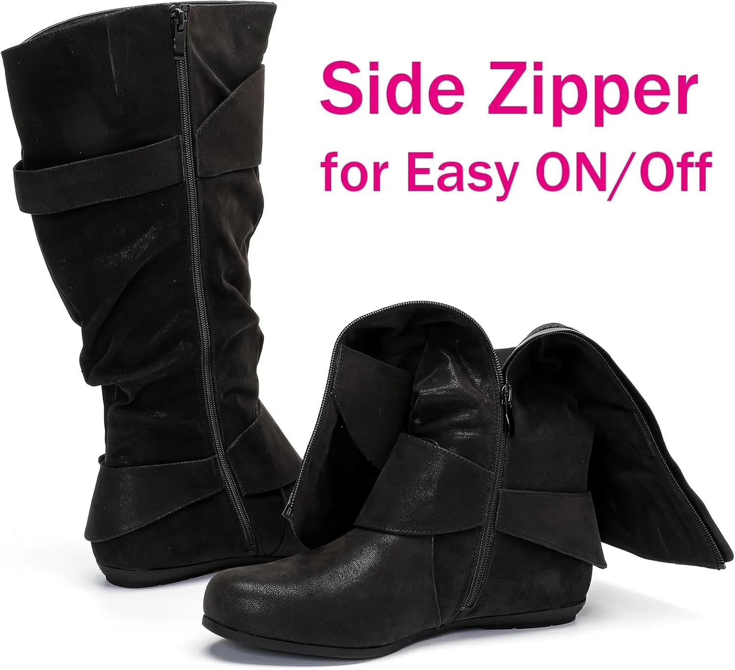 Luoika Women's Extra Wide Calf Knee High Slouchy Boots, Wide Width Tall Boots with Flat Heel Side Zipper.