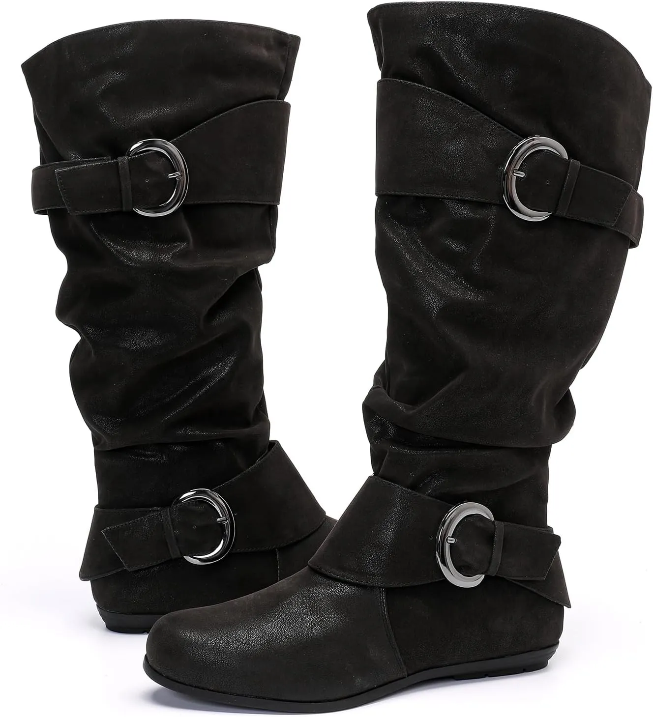 Luoika Women's Extra Wide Calf Knee High Slouchy Boots, Wide Width Tall Boots with Flat Heel Side Zipper.