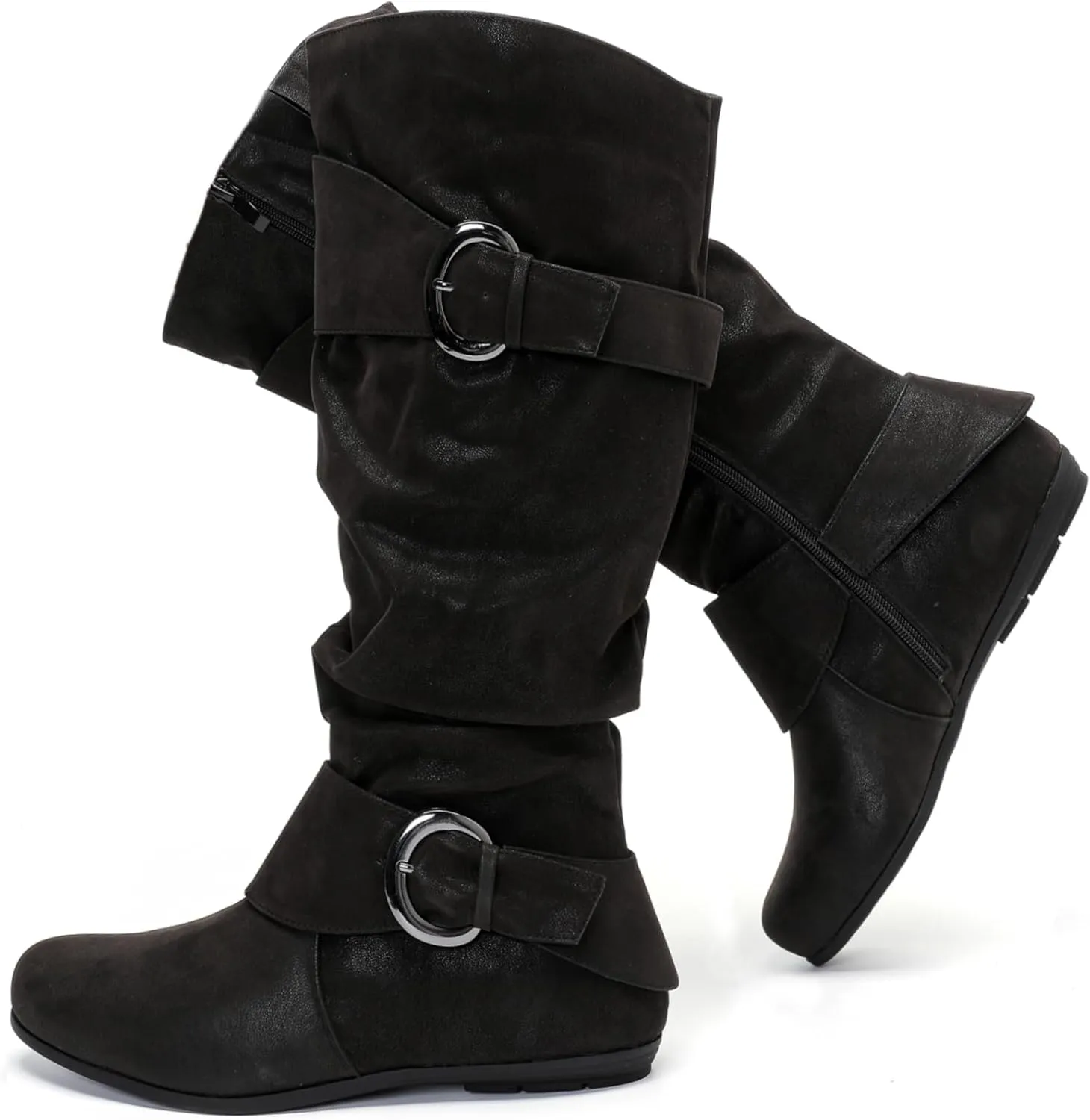 Luoika Women's Extra Wide Calf Knee High Slouchy Boots, Wide Width Tall Boots with Flat Heel Side Zipper.