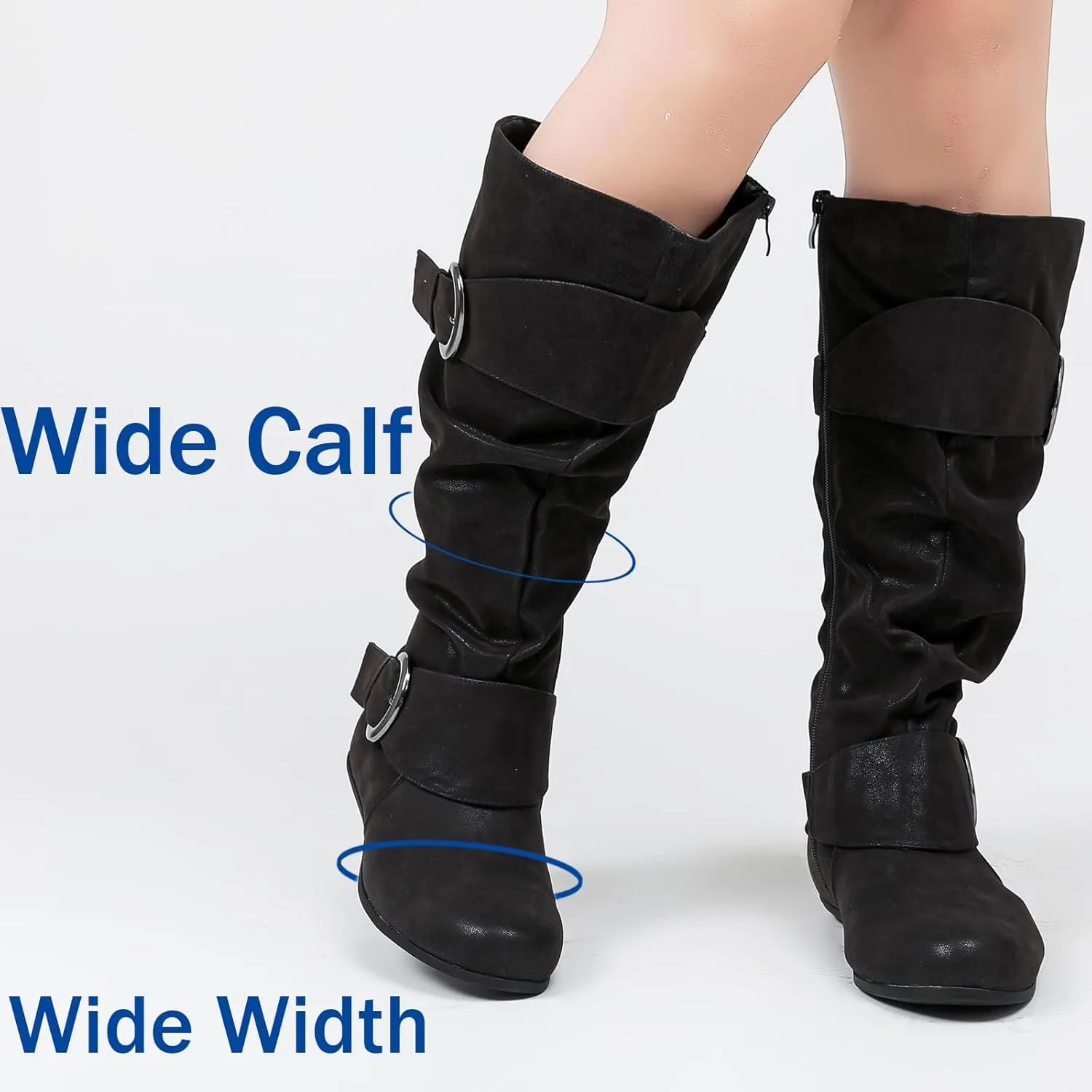 Luoika Women's Extra Wide Calf Knee High Slouchy Boots, Wide Width Tall Boots with Flat Heel Side Zipper.