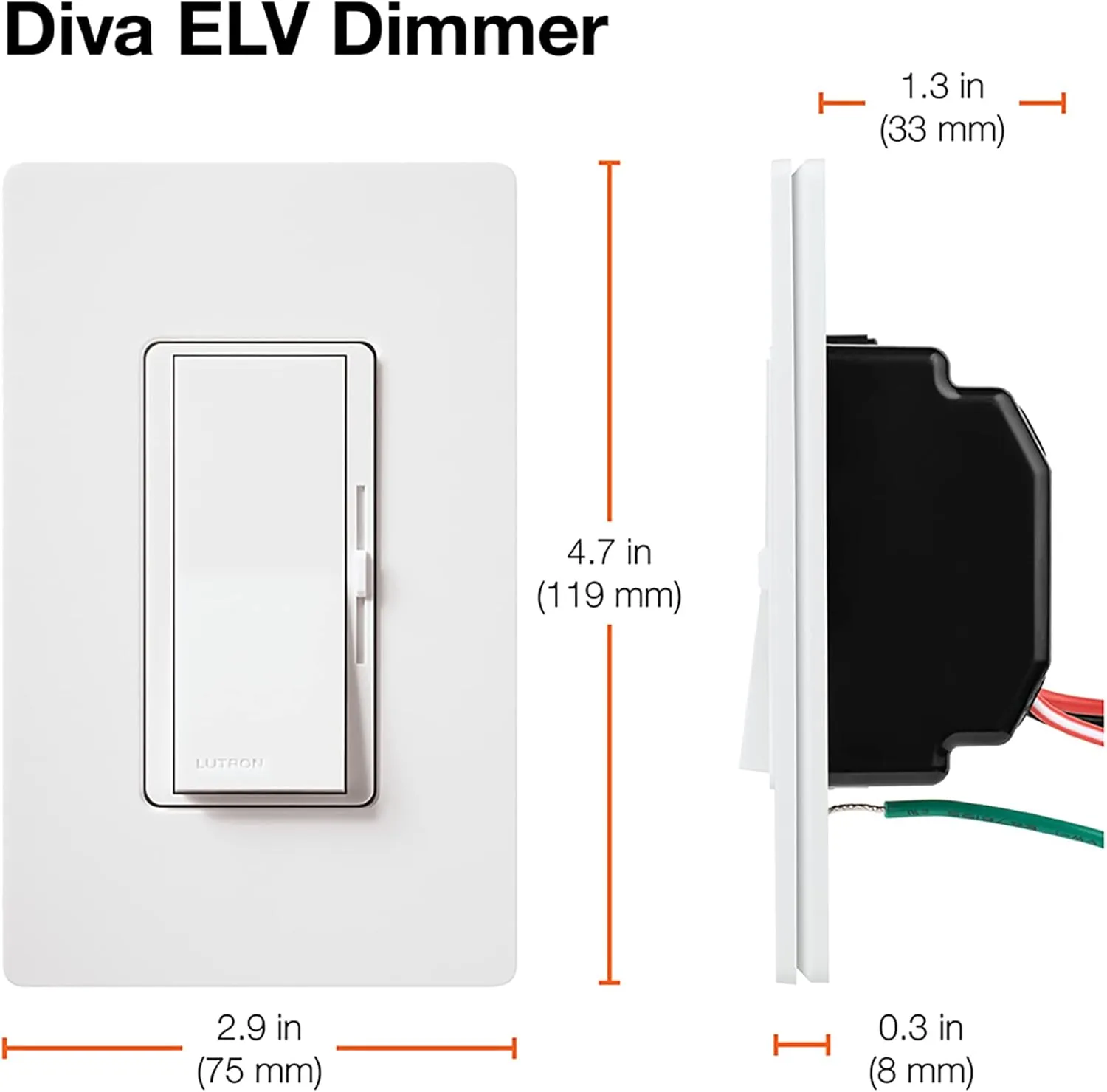Lutron DVELV-300P-IV Diva 300-watt Single Pole Electronic Low-Voltage Dimmer, Ivory