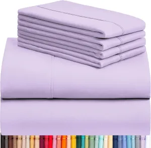 LuxClub 4 PC Full Sheet Set, Breathable Luxury Bed Sheets, Deep Pockets 18" Wrinkle Free Cooling Bed Sheets Machine Washable Hotel Bedding Silky Soft - Lavender Full