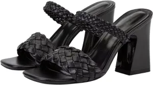LUXINYU Braided Sandals for Women Square Open Toe Backless Mules Slip On Chunky Block Heel Slide Sandals