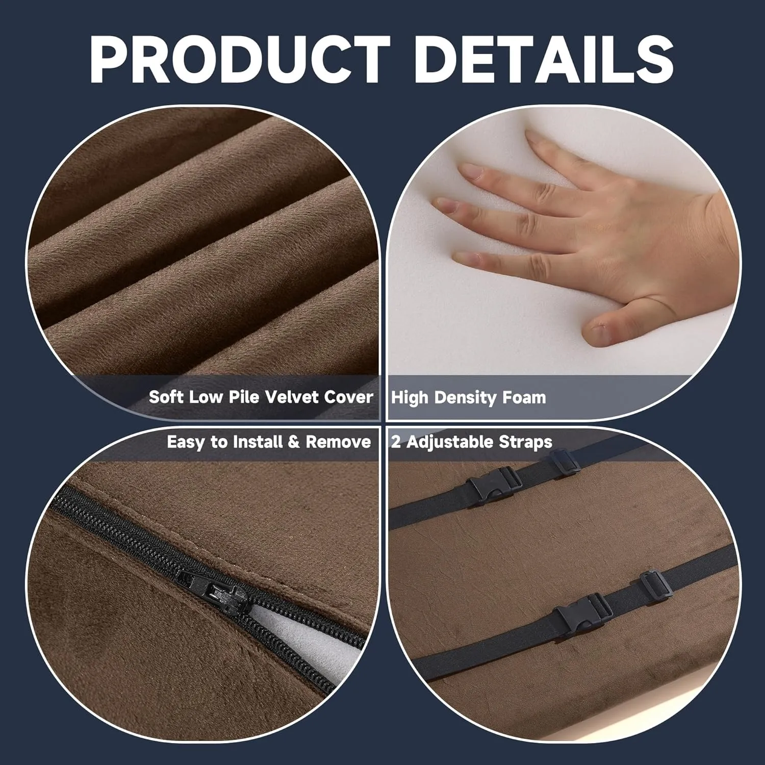 MABOZOO Wedge Recliner Leg Pillow, Foam Extra Large Foot Rest Cushion with Adjustable Straps, Recliner Footrest Extender Leg Elevation Pillow Wedge Pillow for Recliner, Bed, Sofa, Couch (Coffee)