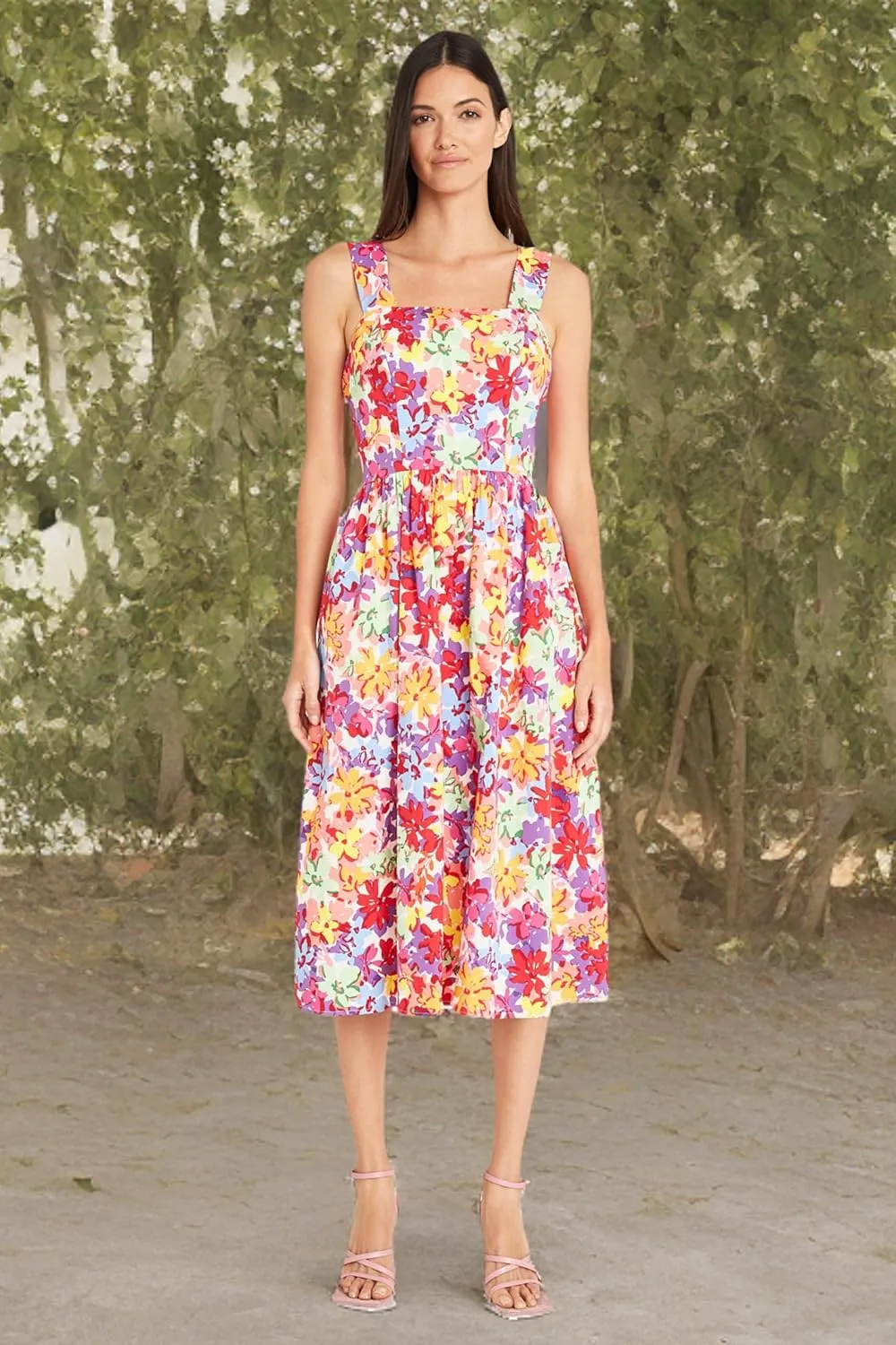 Maggy London Women's Sleeveless Shoulder Strap Dress with Full Skirt