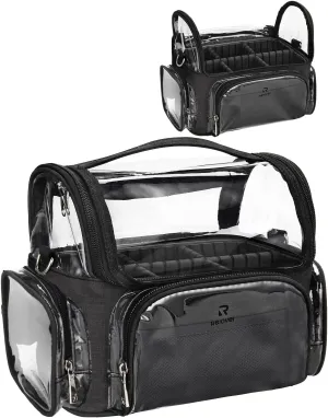 Makeup Brush Case, Large Makeup Brush Holder Professional Makeup Artist Travel Case Clear Waterproof Cosmetic Organizer Bag, Full Open Easy to Access, with Adjustable Strap and Dividers