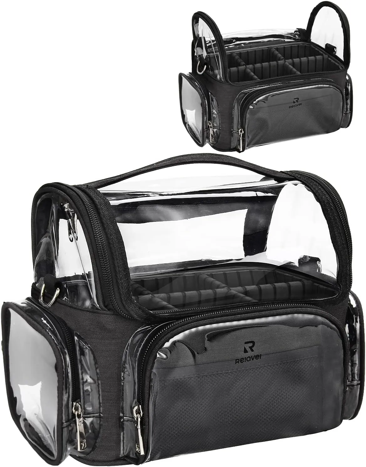 Makeup Brush Case, Large Makeup Brush Holder Professional Makeup Artist Travel Case Clear Waterproof Cosmetic Organizer Bag, Full Open Easy to Access, with Adjustable Strap and Dividers