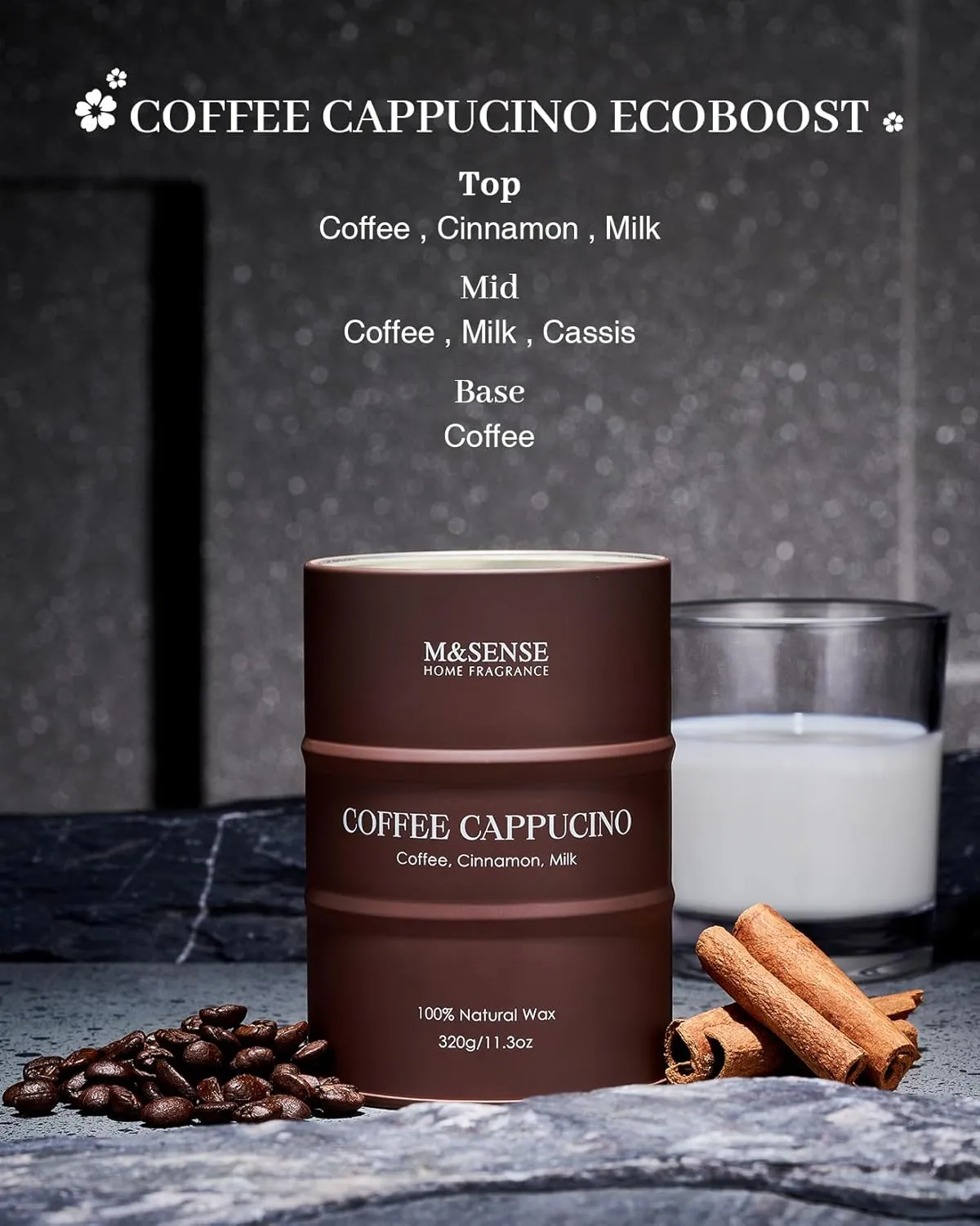 M&SENSE Coffee Cappucina Scented Candles, Soy Natural Wax Candle 11.3oz 70 Hours Long Lasting Burning, Strong Coffee Aroma Candle Unique Housewarming Appreciation Gifts for Coffee Lovers