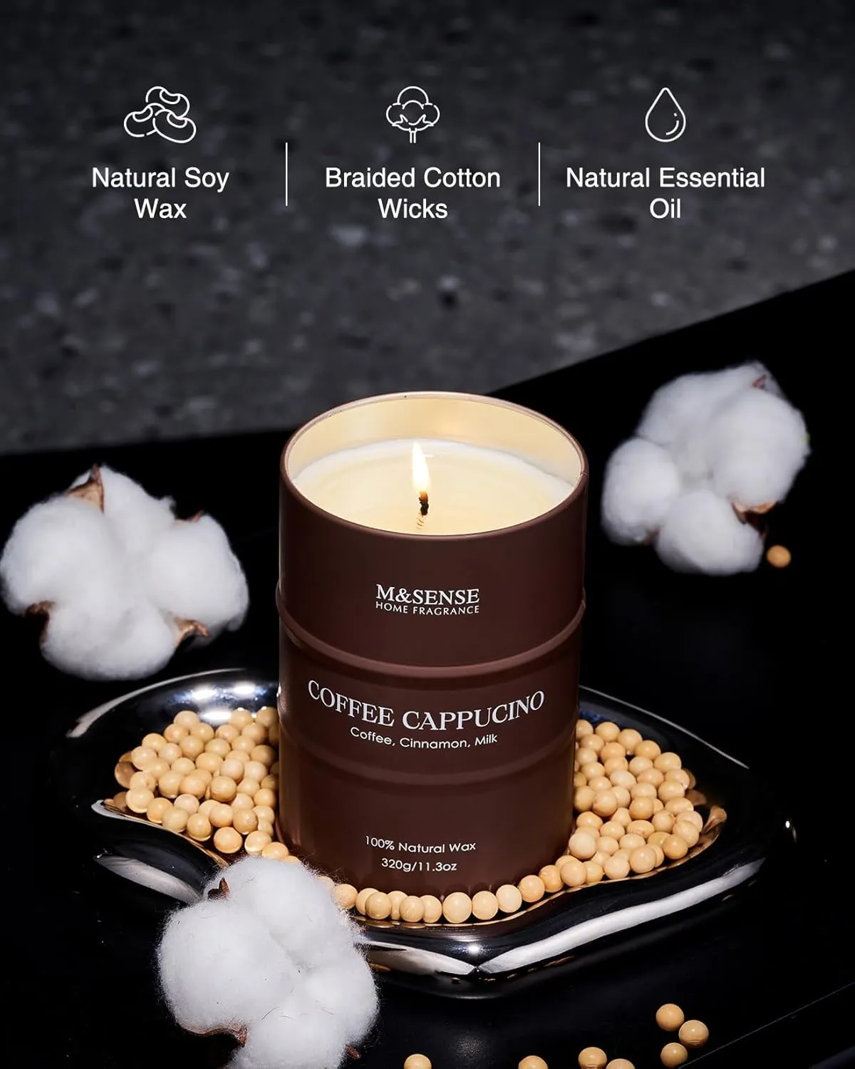 M&SENSE Coffee Cappucina Scented Candles, Soy Natural Wax Candle 11.3oz 70 Hours Long Lasting Burning, Strong Coffee Aroma Candle Unique Housewarming Appreciation Gifts for Coffee Lovers