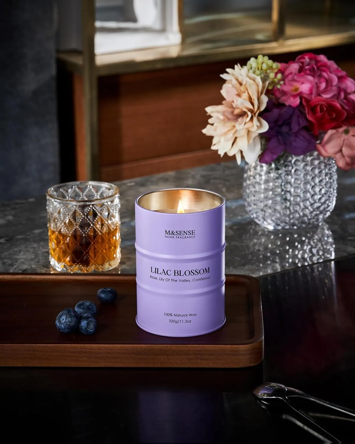 M&SENSE Lilac Blossom Soy Candles for Home Scented, 11.3oz 70 Hour Long Burning Aromatherapy Candle for Stress Relief Meditation Yoga Relaxing SPA, Housewarming Gifts for Women