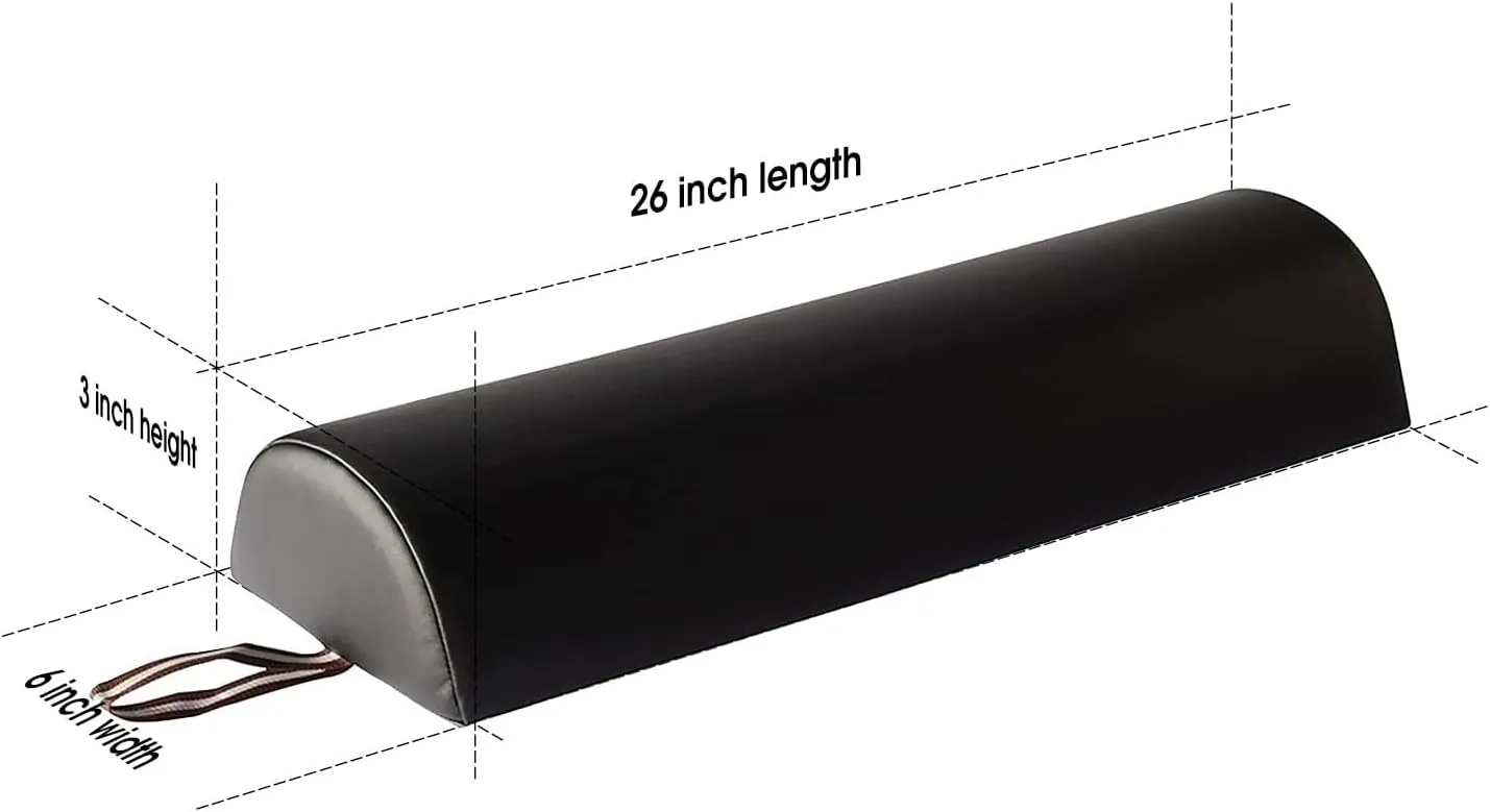 Massage Bolster,Pillow Cushion Pillow, PU Upholstery, 100% Memory Foam, for Massage/Spa/Beauty/Tattoo/Back Pain Relief (Black, 6" Half Round)
