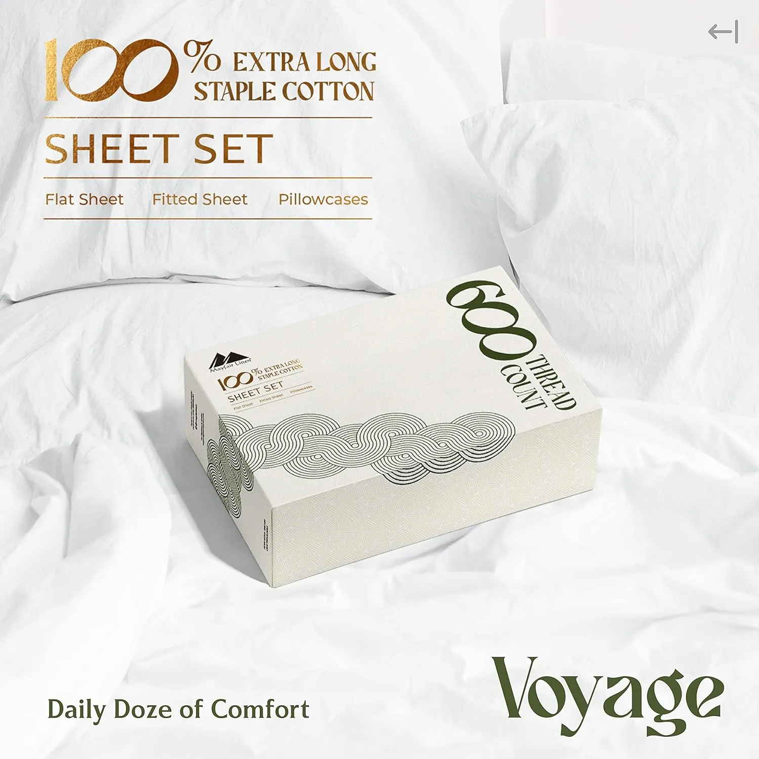 Mayfair Linen 100% Egyptian Cotton King Size Sheets Set - 4 PC Luxury Set, 600 Thread Count Egyptian Cotton Sheets King Size (White), Ultra Soft, Cooling, 16" Deep Pocket Sateen Weave Hotel Bedsheet