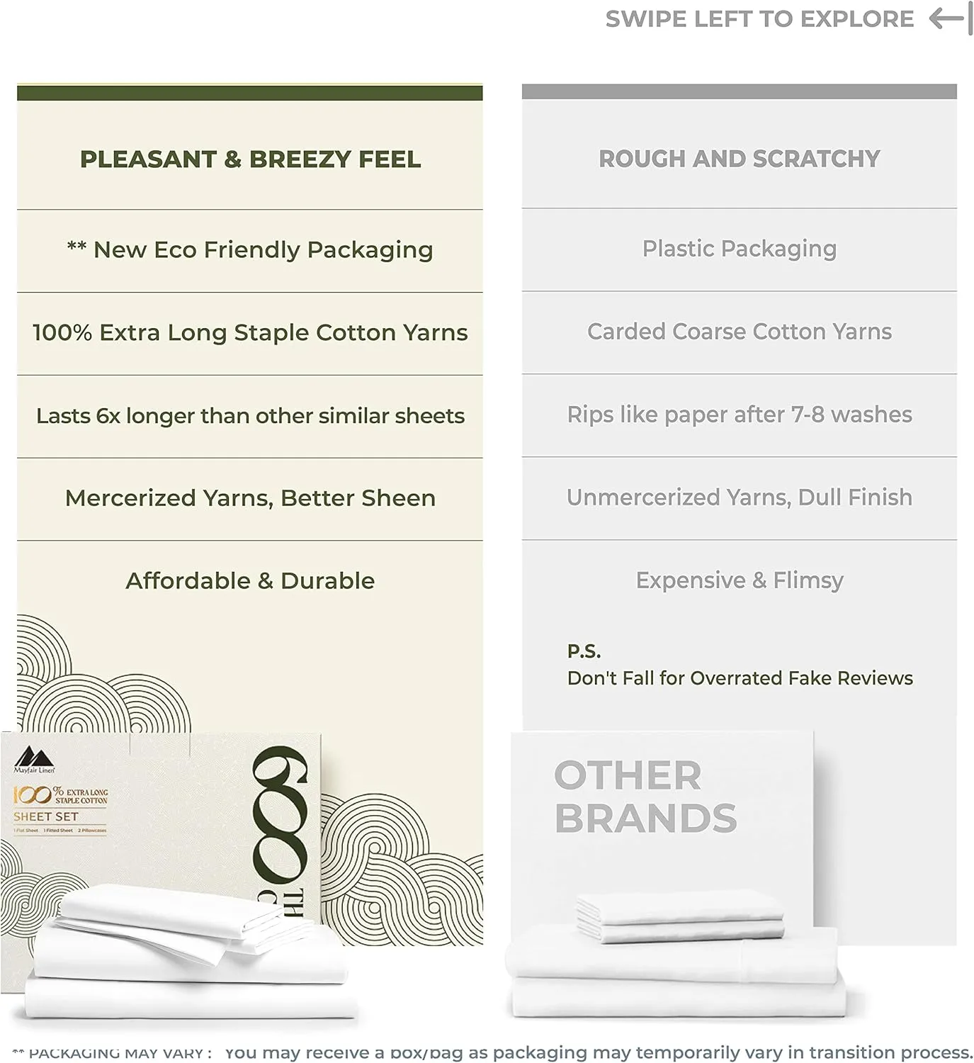 Mayfair Linen 100% Egyptian Cotton King Size Sheets Set - 4 PC Luxury Set, 600 Thread Count Egyptian Cotton Sheets King Size (White), Ultra Soft, Cooling, 16" Deep Pocket Sateen Weave Hotel Bedsheet