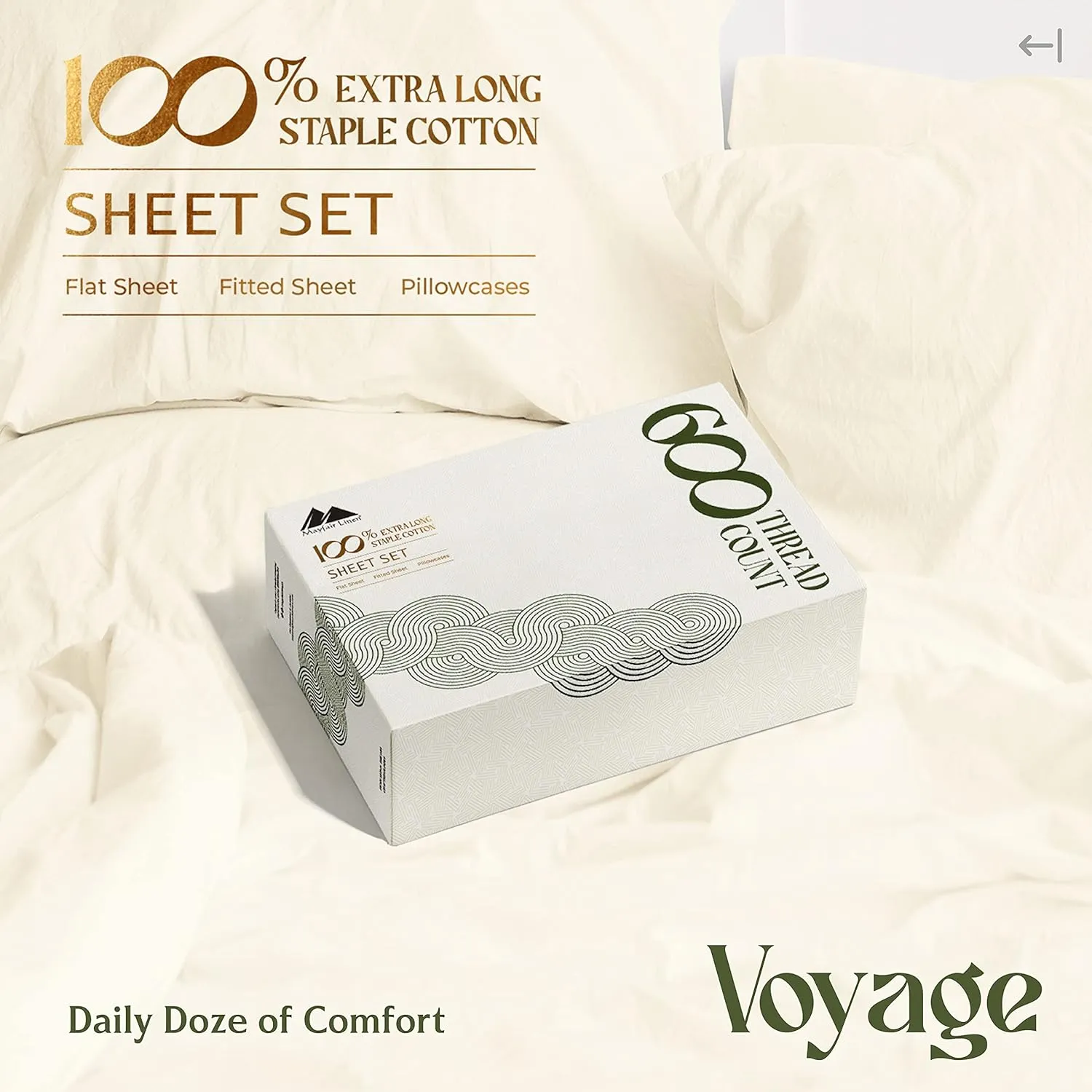 Mayfair Linen 100% Egyptian Cotton Sheets California King Size Bed Set - 4 PC 600 Thread Count Cal King Sheets Set Egyptian Cotton (Ivory), Soft, Cooling, 16" Deep Pocket Sateen Luxury Hotel Bedsheet