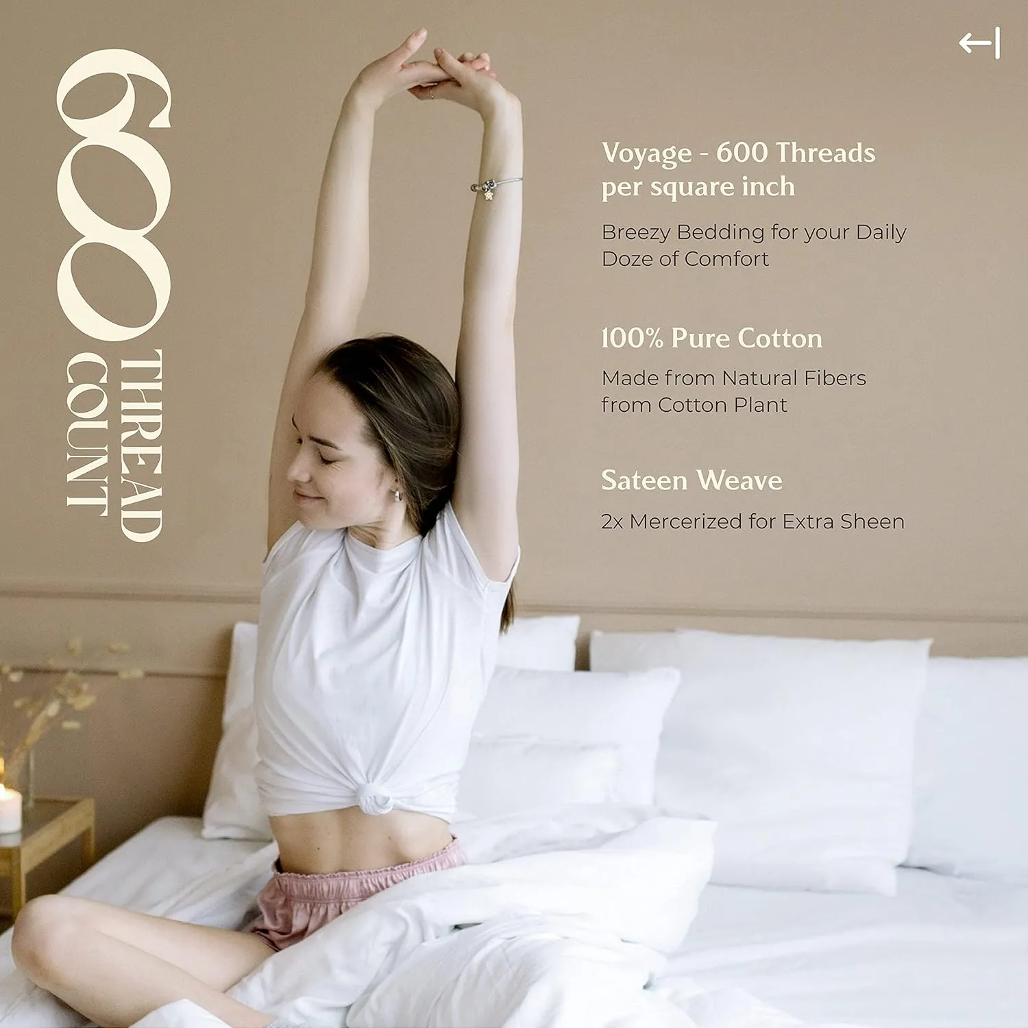 Mayfair Linen 100% Egyptian Cotton Sheets California King Size Bed Set - 4 PC 600 Thread Count Cal King Sheets Set Egyptian Cotton (Ivory), Soft, Cooling, 16" Deep Pocket Sateen Luxury Hotel Bedsheet