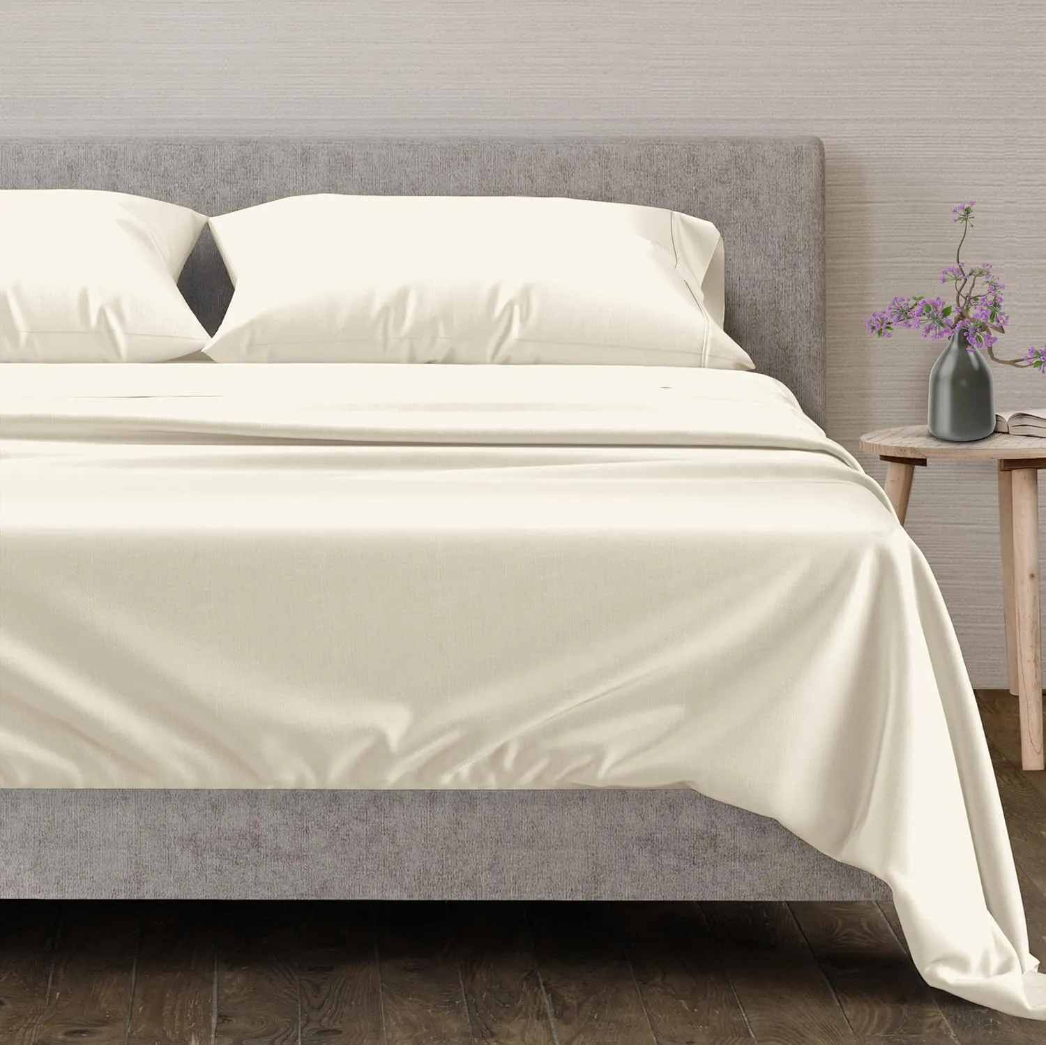 Mayfair Linen 100% Egyptian Cotton Sheets California King Size Bed Set - 4 PC 600 Thread Count Cal King Sheets Set Egyptian Cotton (Ivory), Soft, Cooling, 16" Deep Pocket Sateen Luxury Hotel Bedsheet