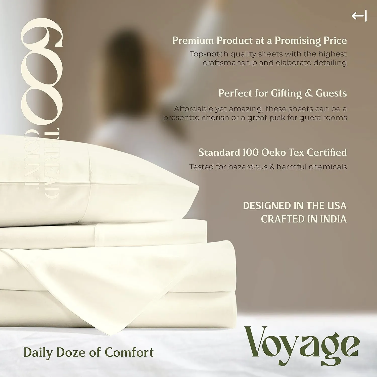 Mayfair Linen 100% Egyptian Cotton Sheets California King Size Bed Set - 4 PC 600 Thread Count Cal King Sheets Set Egyptian Cotton (Ivory), Soft, Cooling, 16" Deep Pocket Sateen Luxury Hotel Bedsheet