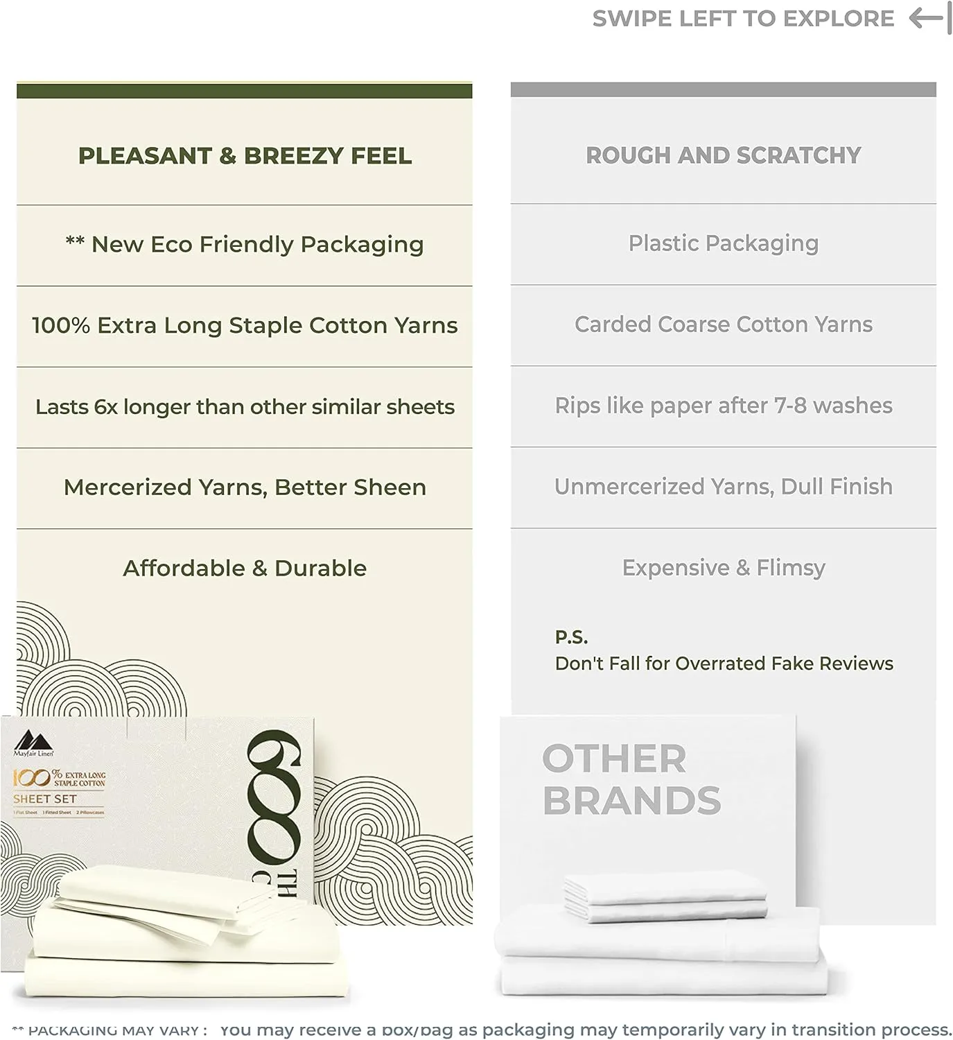 Mayfair Linen 100% Egyptian Cotton Sheets California King Size Bed Set - 4 PC 600 Thread Count Cal King Sheets Set Egyptian Cotton (Ivory), Soft, Cooling, 16" Deep Pocket Sateen Luxury Hotel Bedsheet