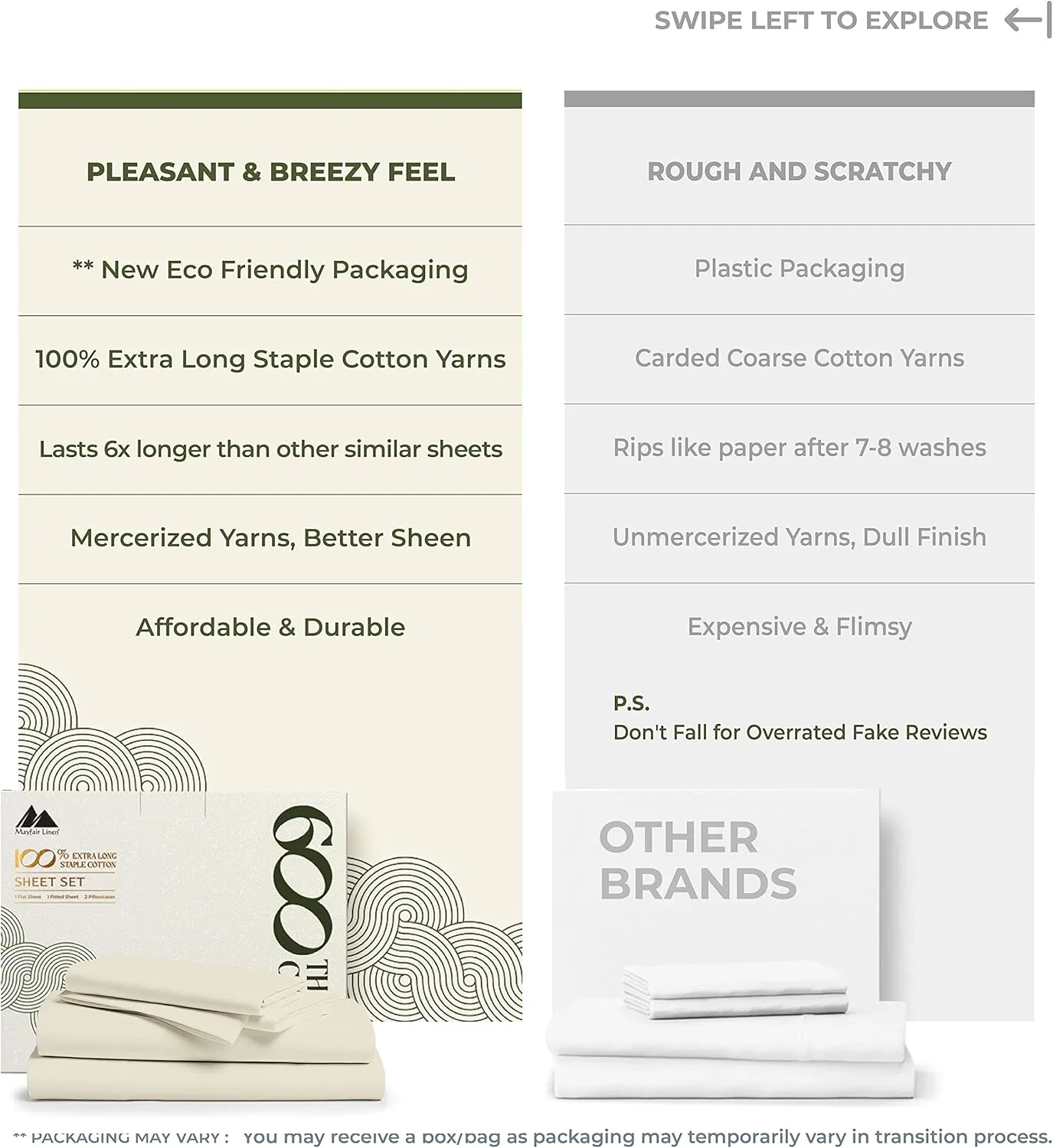 Mayfair Linen Luxury Egyptian Cotton Sheets King Size - 600 Thread Count Sheets King 4 PC Luxury Sheet King Size, 16" Deep Pocket, Soft, Cooling Sateen Weave Hotel Bed Sheet Set - Sand