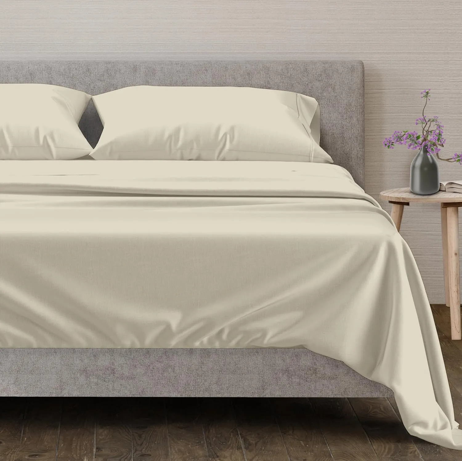 Mayfair Linen Luxury Egyptian Cotton Sheets King Size - 600 Thread Count Sheets King 4 PC Luxury Sheet King Size, 16" Deep Pocket, Soft, Cooling Sateen Weave Hotel Bed Sheet Set - Sand