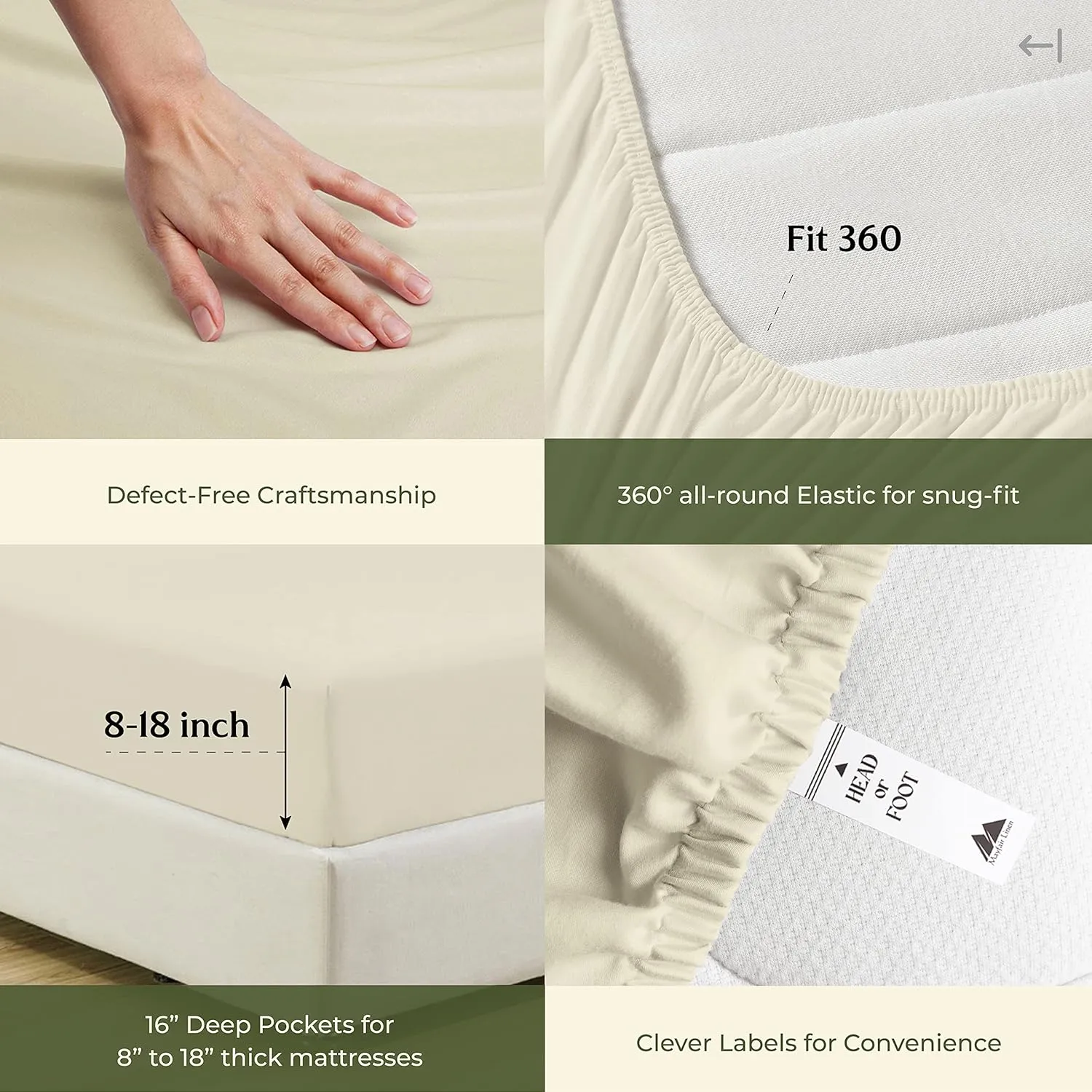Mayfair Linen Luxury Egyptian Cotton Sheets King Size - 600 Thread Count Sheets King 4 PC Luxury Sheet King Size, 16" Deep Pocket, Soft, Cooling Sateen Weave Hotel Bed Sheet Set - Sand