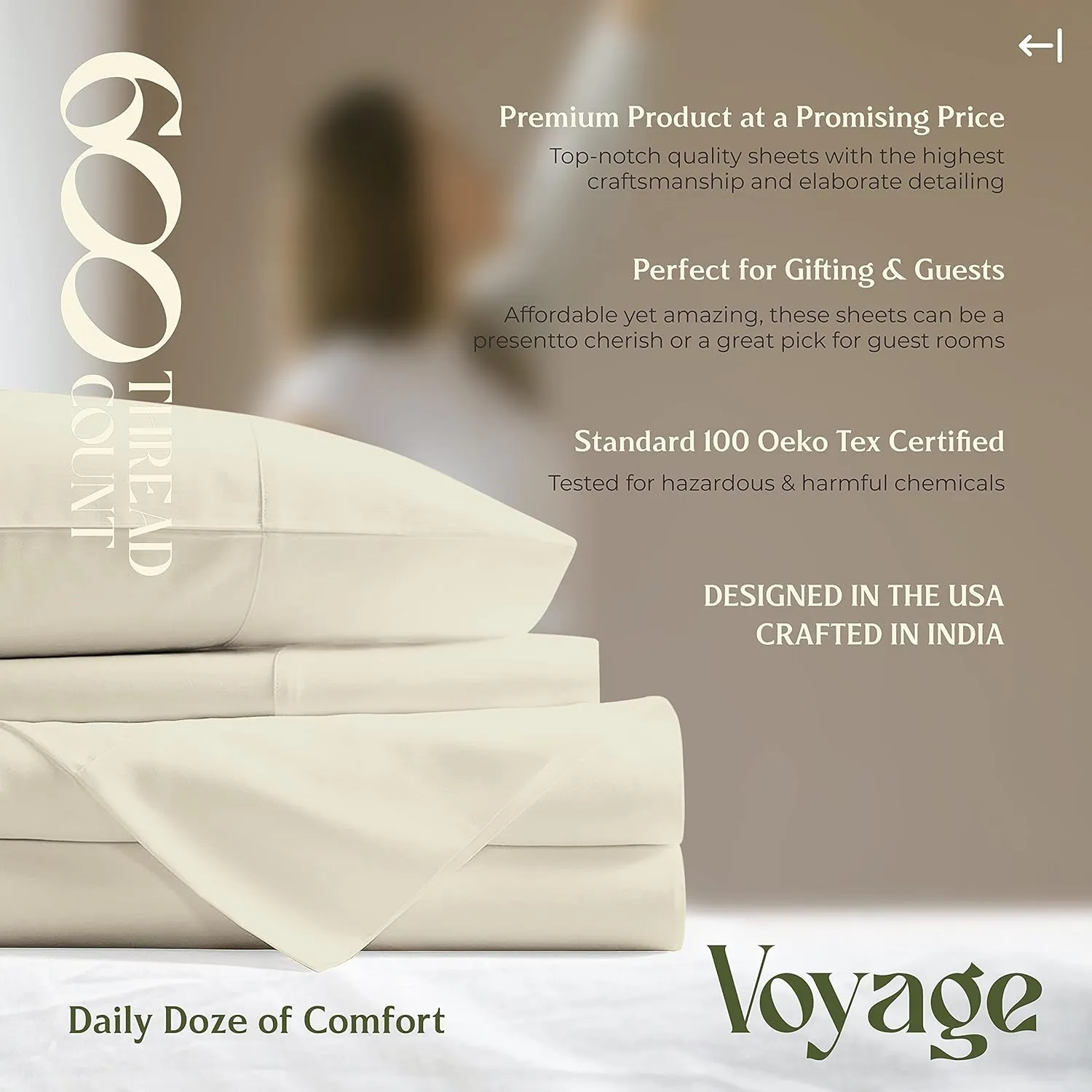 Mayfair Linen Luxury Egyptian Cotton Sheets King Size - 600 Thread Count Sheets King 4 PC Luxury Sheet King Size, 16" Deep Pocket, Soft, Cooling Sateen Weave Hotel Bed Sheet Set - Sand