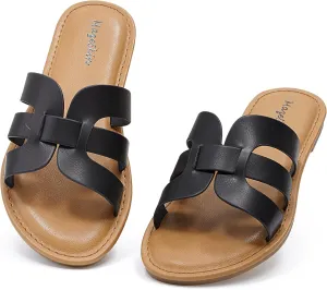 mazeskin Womens Memory Foam H-Band Summer Comfortable Dressy Flat Slide Sandals
