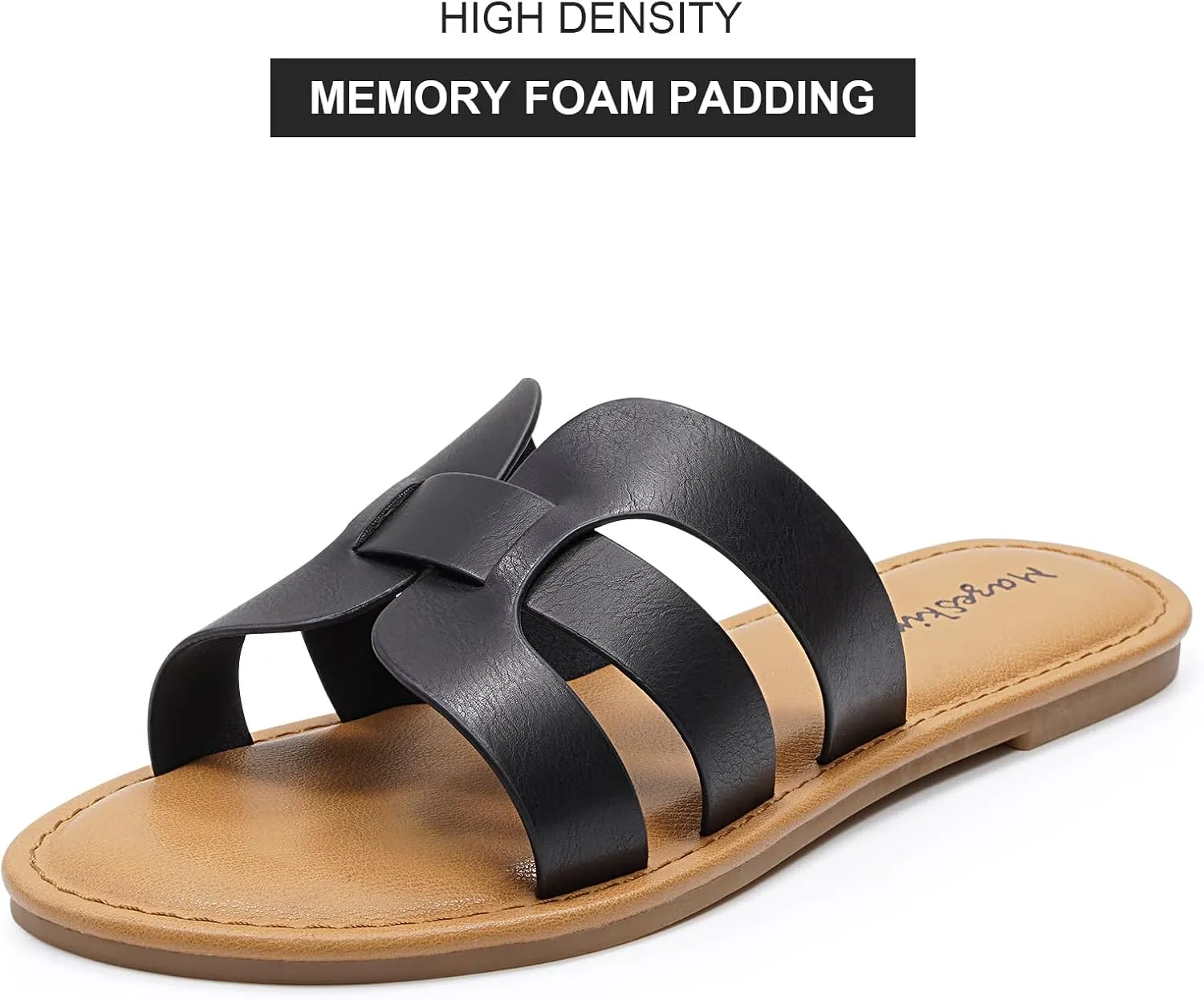 mazeskin Womens Memory Foam H-Band Summer Comfortable Dressy Flat Slide Sandals