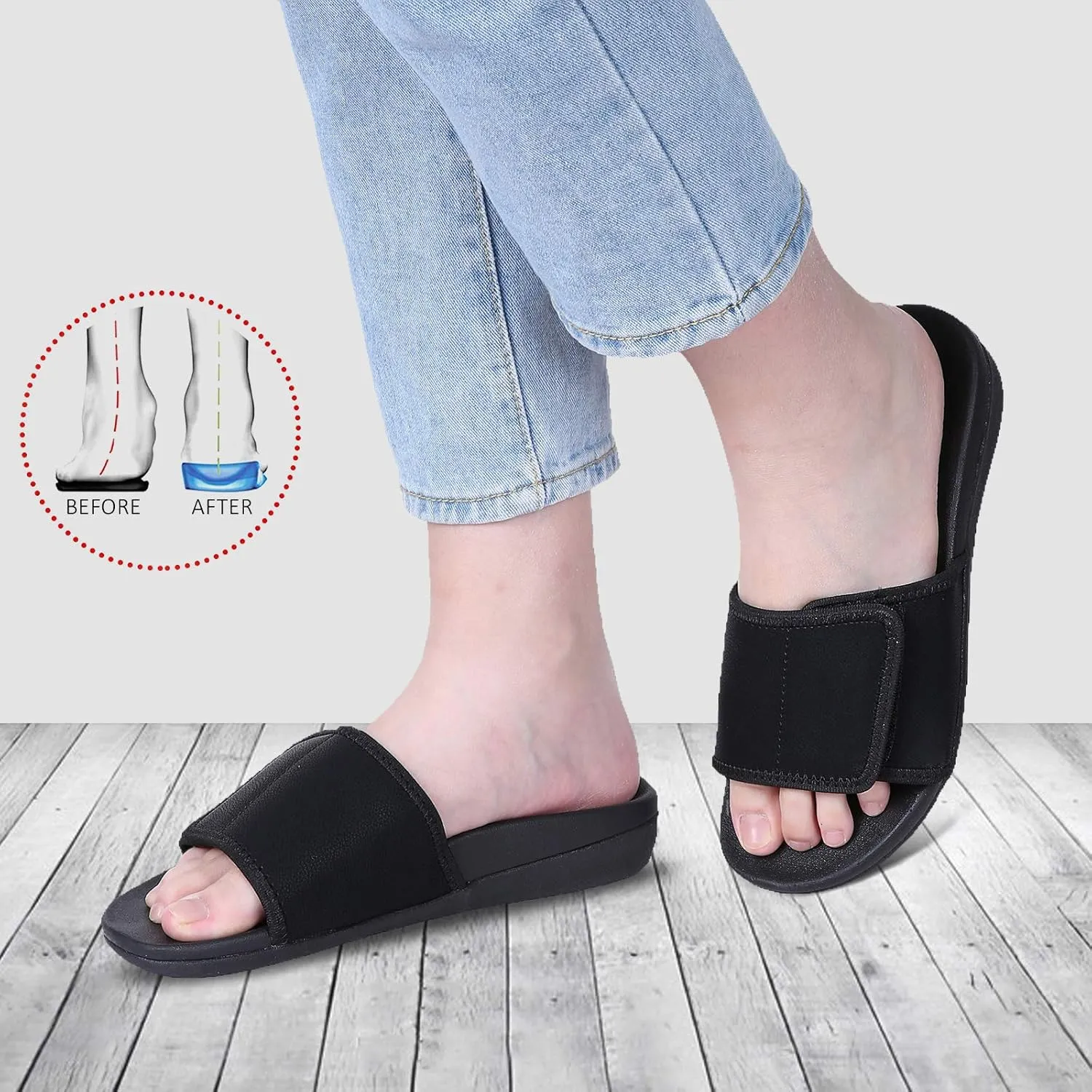 MEGNYA Orthopedic Slides Sandals for Women, Comfortable Plantar Fasciitis Sandals for Flat Feet, High Arch Support Walking Sandals with Adjustable Straps