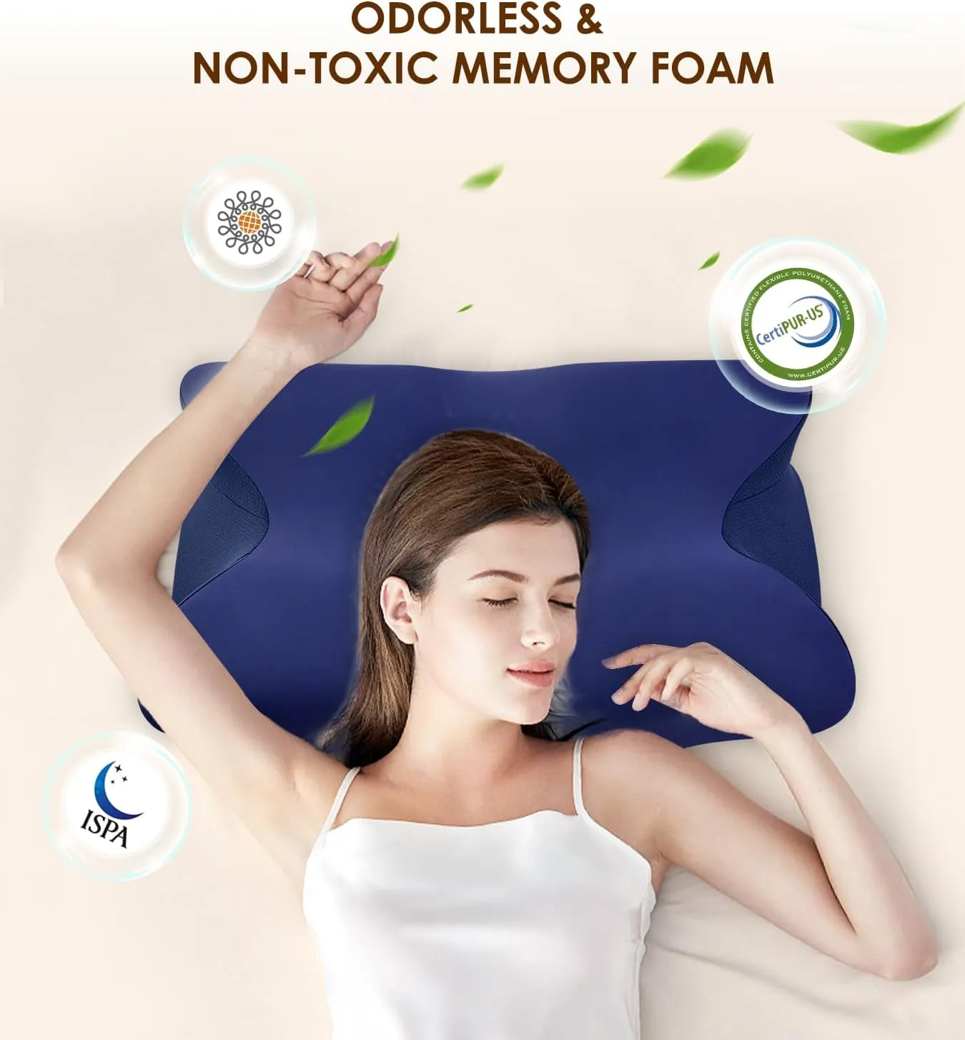 Memory Foam Cervical Pillow for Neck and Shoulder, Ergonomic Contour Cervical Neck Pillow for Sleeping, Cooling Neck Support Pillows for Side Back Stomach Sleeper Dark Blue