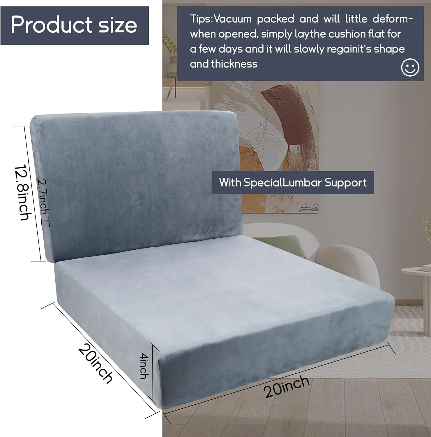 Memory Foam Recliner Chair Cushions,Extra Large Non-Slip 4" Thick Supportive Lumbar Support Pillow for Elderly Supportive Seat Cushion with Lumbar Pillow for Rest(12.8" Backrest Height,Gray