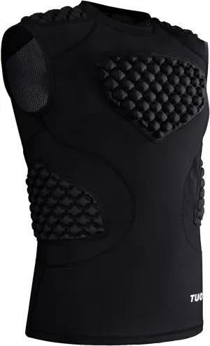 Men Football Padded Compression Shirt 5-Pads Chest Rib Protector Padded Shirt for Football Rugby Baseball Lacrosse