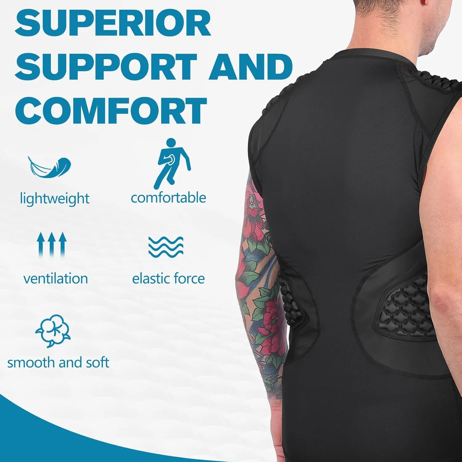 Men Football Padded Compression Shirt 5-Pads Chest Rib Protector Padded Shirt for Football Rugby Baseball Lacrosse