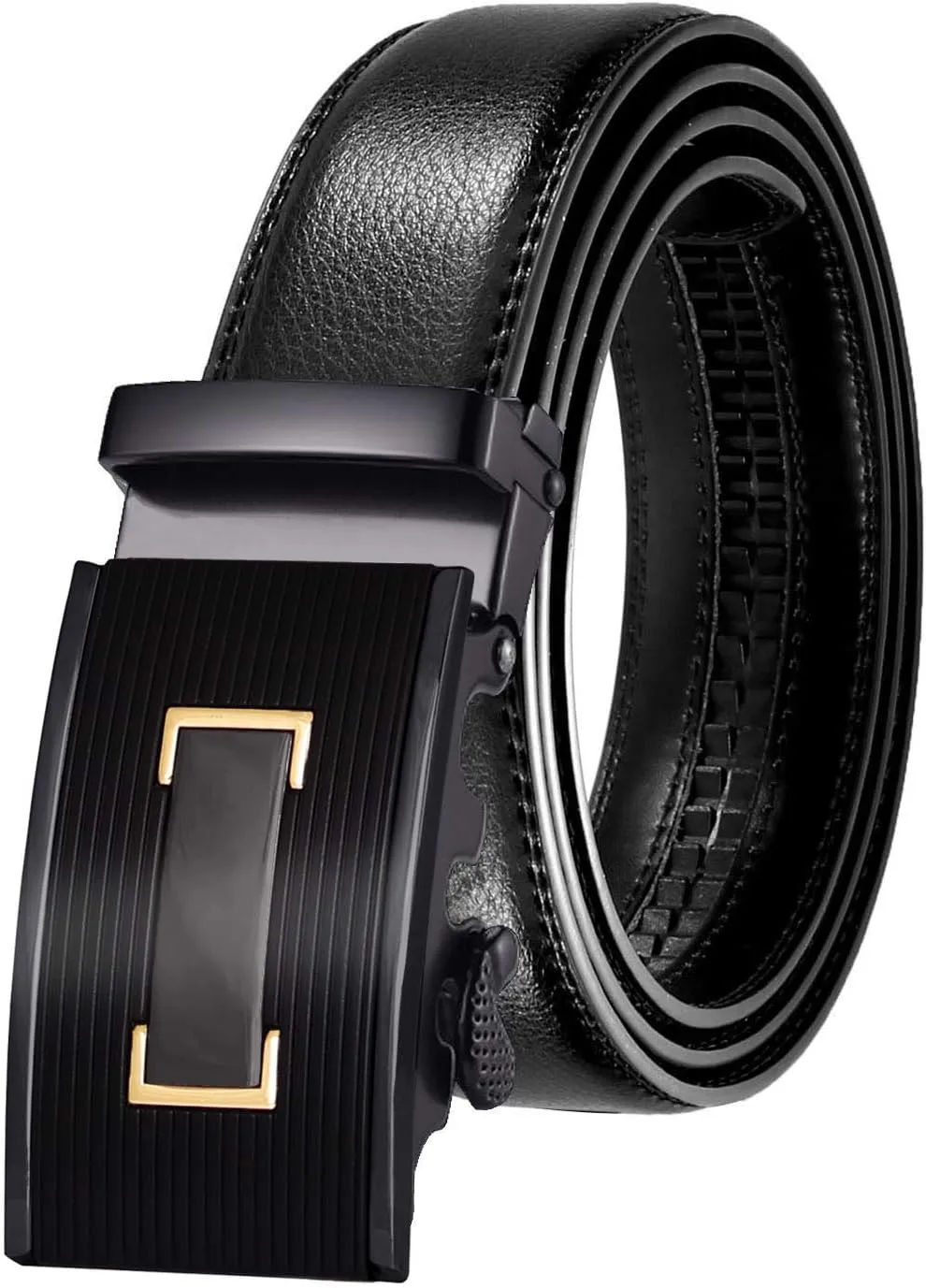 Men's leather Slide Ratchet Belt Casual with Automatic Buckle For Men Dress Pant Shirt Micro Adjustable