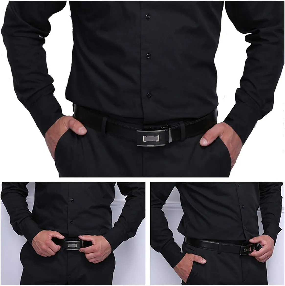 Men's leather Slide Ratchet Belt Casual with Automatic Buckle For Men Dress Pant Shirt Micro Adjustable