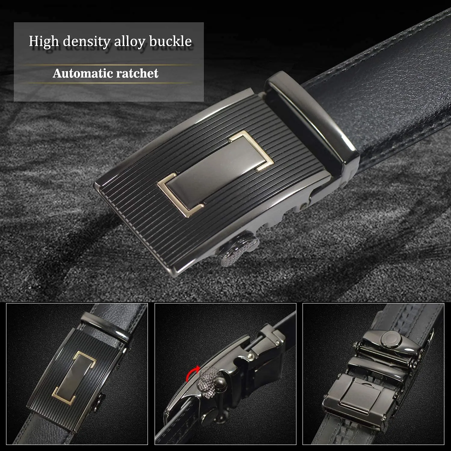 Men's leather Slide Ratchet Belt Casual with Automatic Buckle For Men Dress Pant Shirt Micro Adjustable