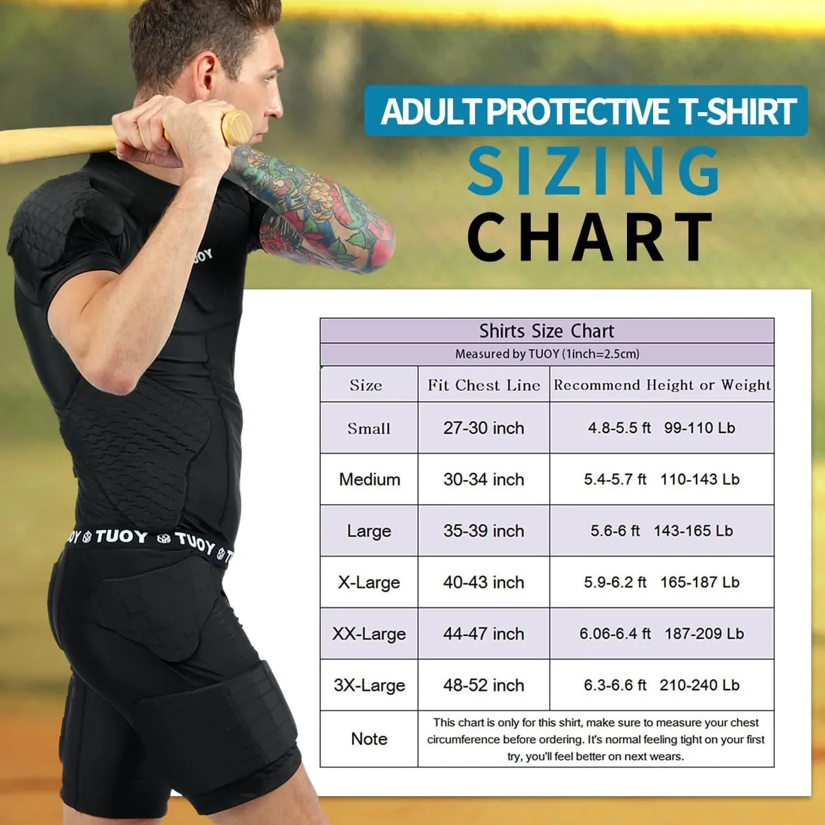 Men's Padded Shirt Football Chest Rib Protector Heart Sternum Guard Compression Shirt with Shoulder Back Rib Pads for Adult Football Basketball Baseball Softball Rugby