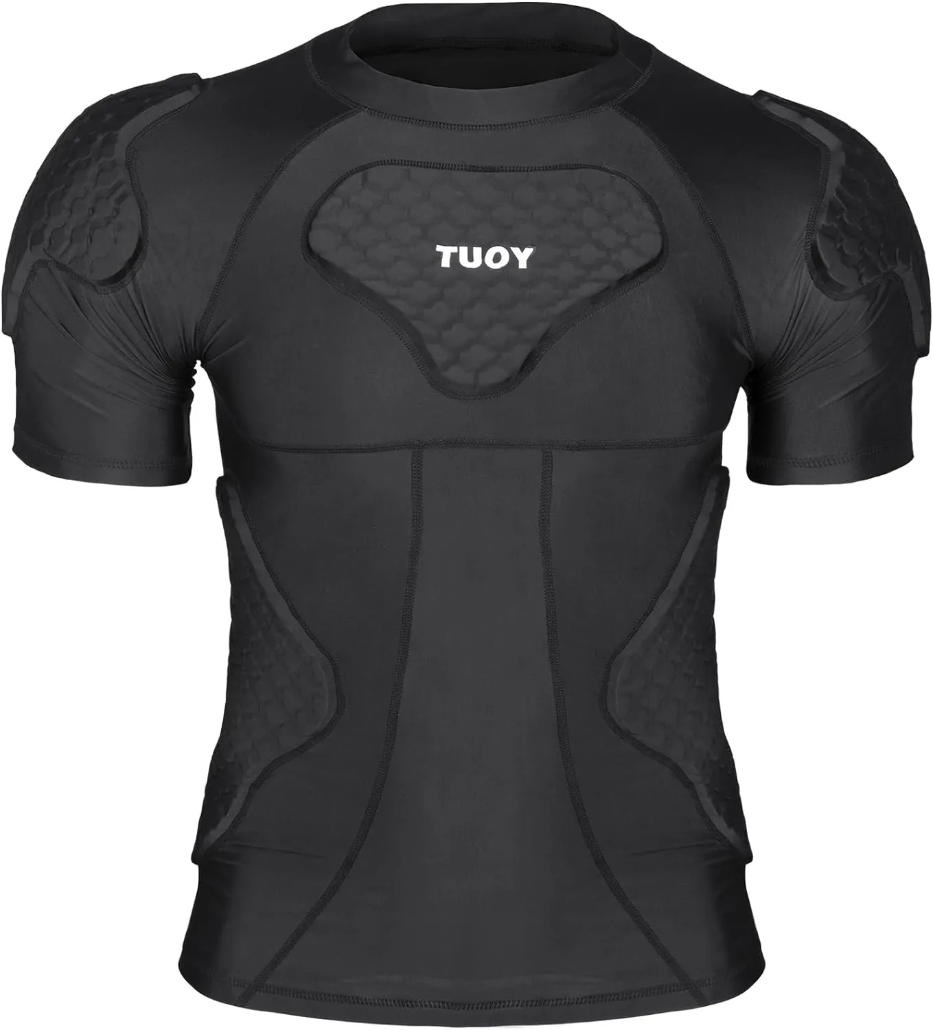 Men's Padded Shirt Football Chest Rib Protector Heart Sternum Guard Compression Shirt with Shoulder Back Rib Pads for Adult Football Basketball Baseball Softball Rugby