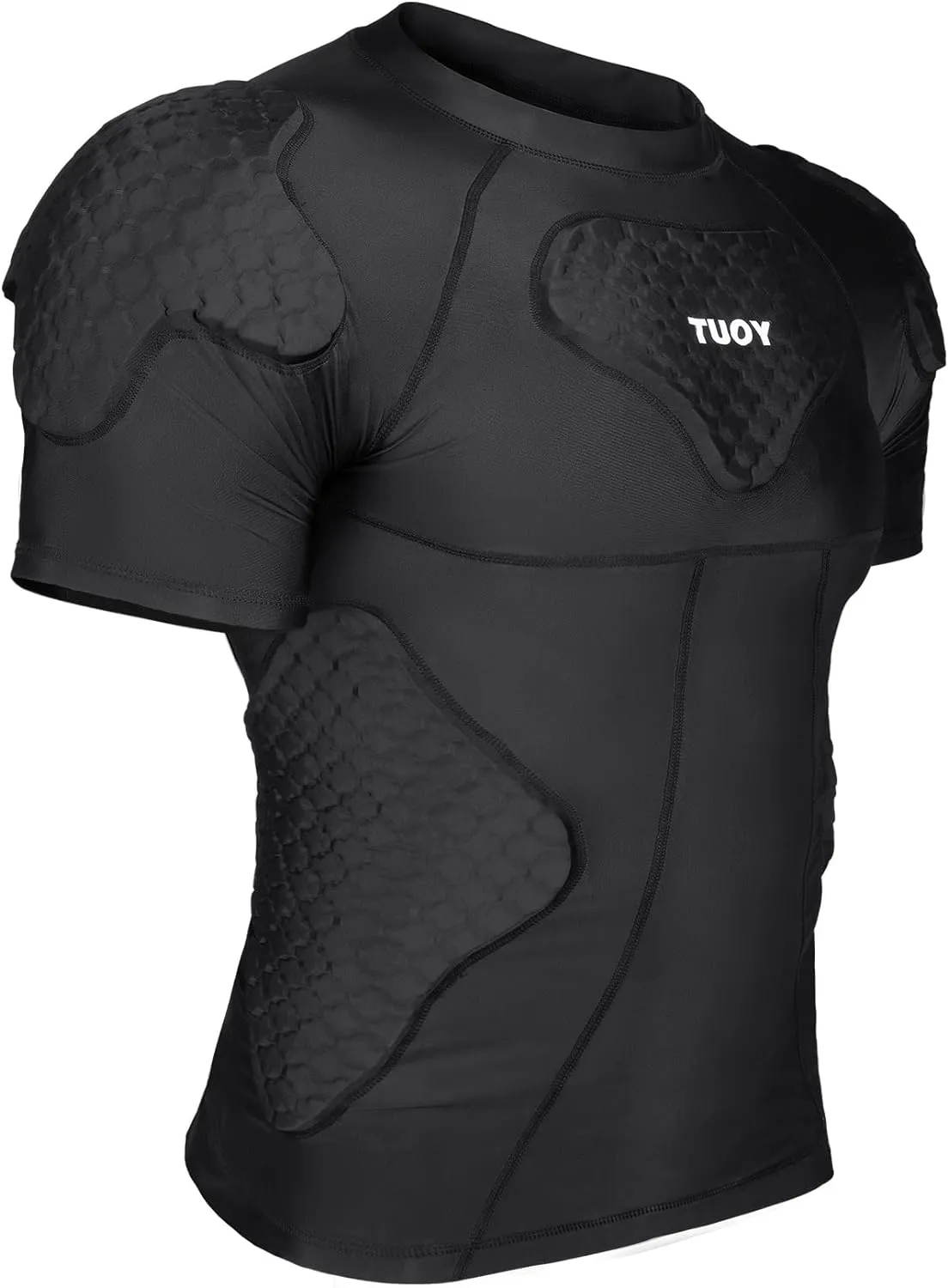 Men's Padded Shirt Football Chest Rib Protector Heart Sternum Guard Compression Shirt with Shoulder Back Rib Pads for Adult Football Basketball Baseball Softball Rugby