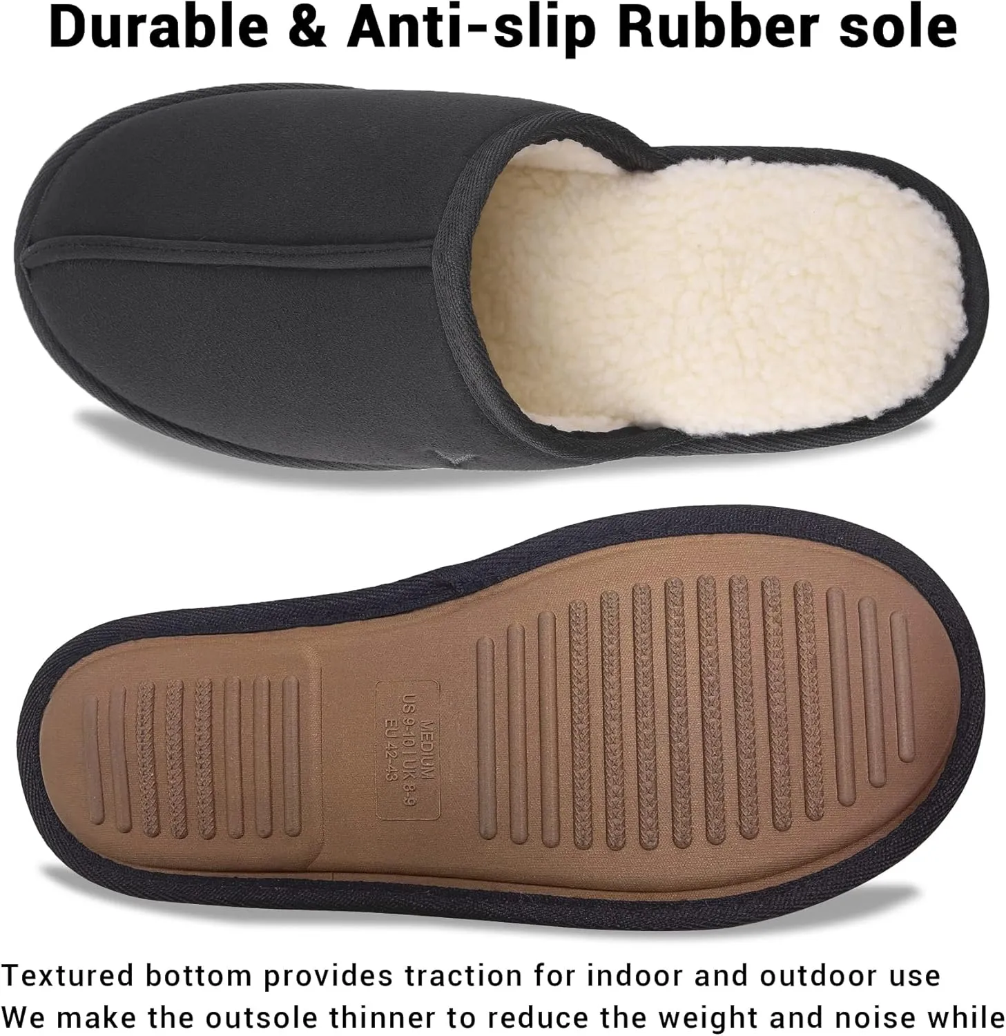 Mens Scuff Slippers Micro Suede Memory Foam Slide Clogs Slip on Indoor Outdoor House Shoes